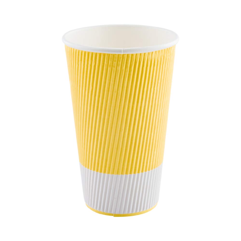 16oz Disposable Paper Coffee Cups - 25 Pack Leakproof & Insulated Ripple Wall Hot Cups | Eco-Friendly, Recyclable Light Yellow | Perfect for Restaurants, Cafes, Office Breakrooms & Home Use
