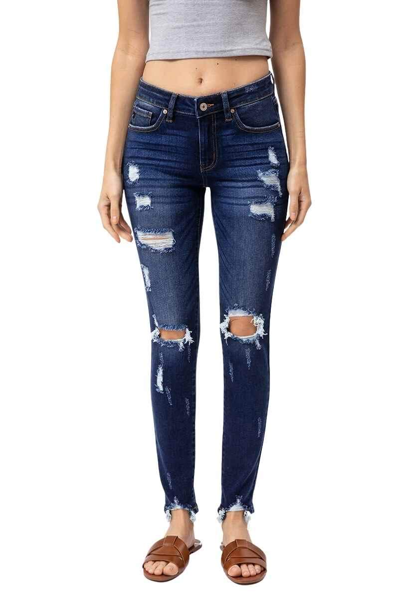 Kancan Women's High Rise Distressed Mom Jeans - KC9198L | Vintage Style Stretch Denim for Casual Outfits & Everyday Wear
