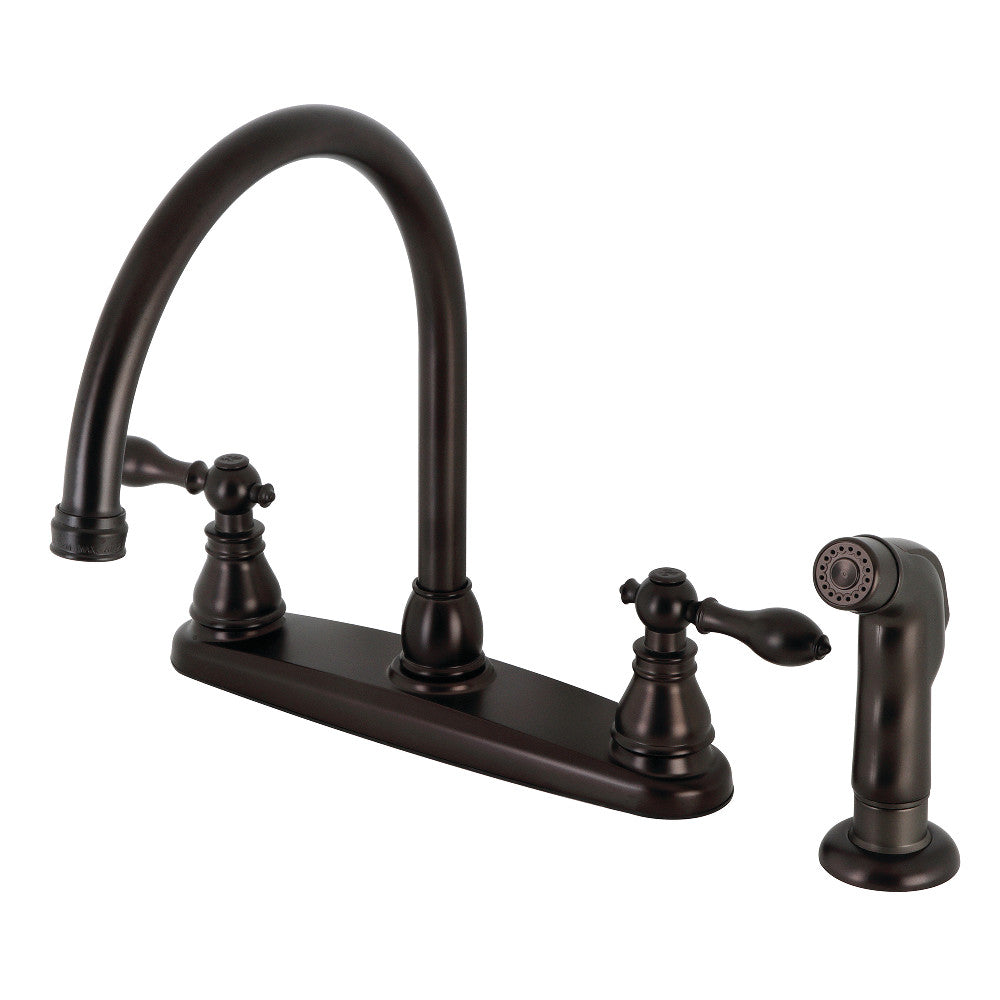 Kingston Brass KB725ACLSP American Classic Centerset Kitchen Faucet with Side Sprayer - High Arc Pull-Out Sprayer for Modern Farmhouse & Commercial Kitchens