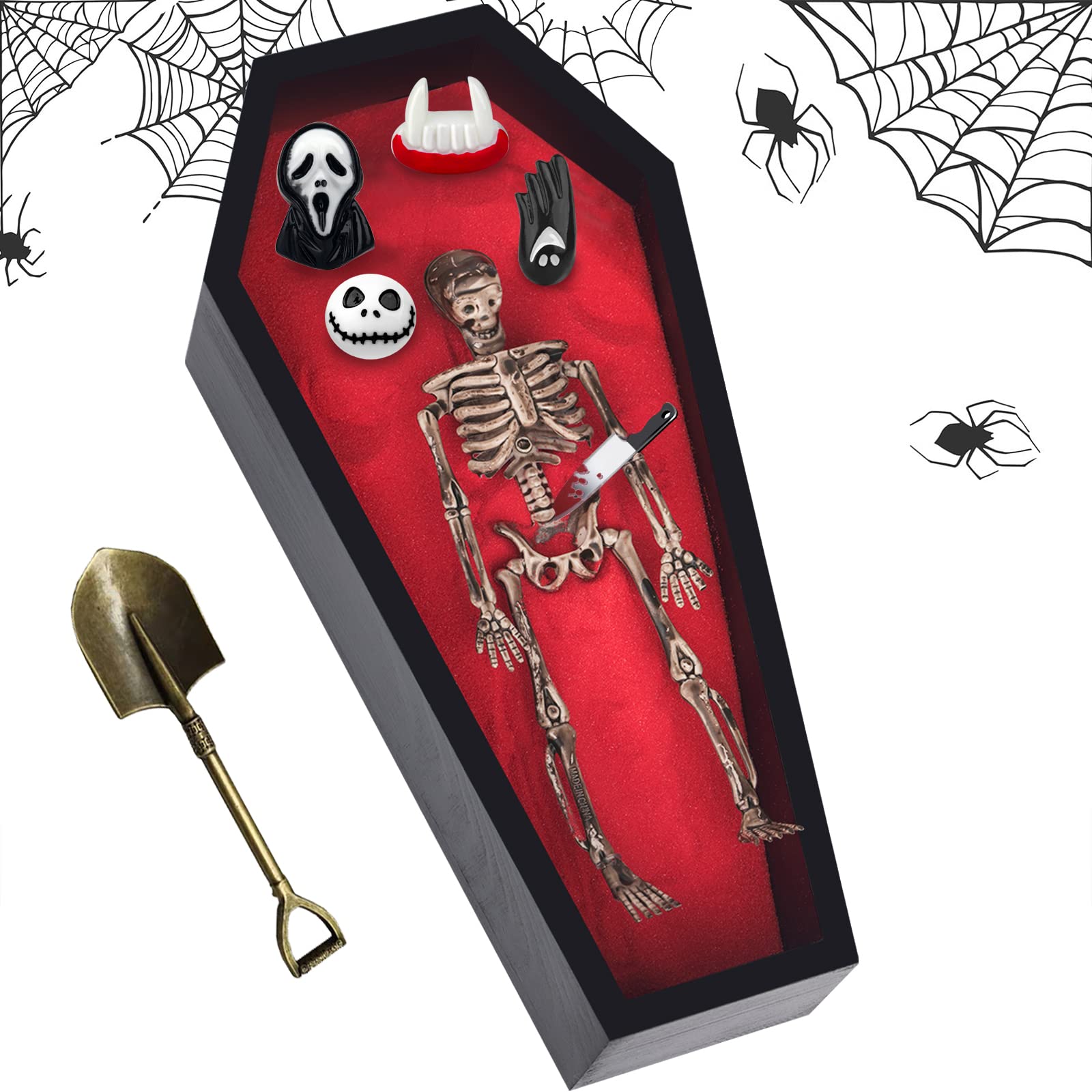 LUCHINM Coffin Zen Garden Kit for Desk - 9.2×4.5 Inch Mini Sandbox with 6 Accessories & 3 Rakes - Gothic Office Decor, Halloween Desk Accessory - Perfect for Stress Relief, Meditation & Spooky Home Décor