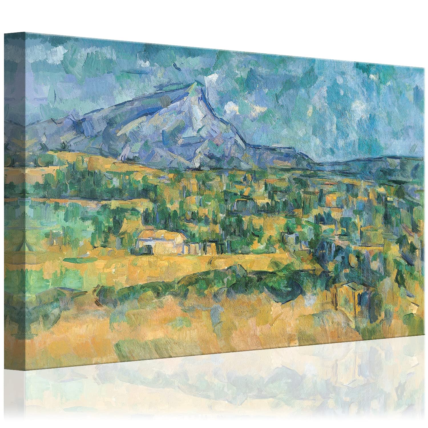 Paul Cezanne Mont Sainte-Victoire Large French Post-Impressionist Landscape Canvas Art Print - Vibrant Blues Greens Yellows 48x32 Inch - Perfect for Living Room Wall Decor & Art Gallery Display