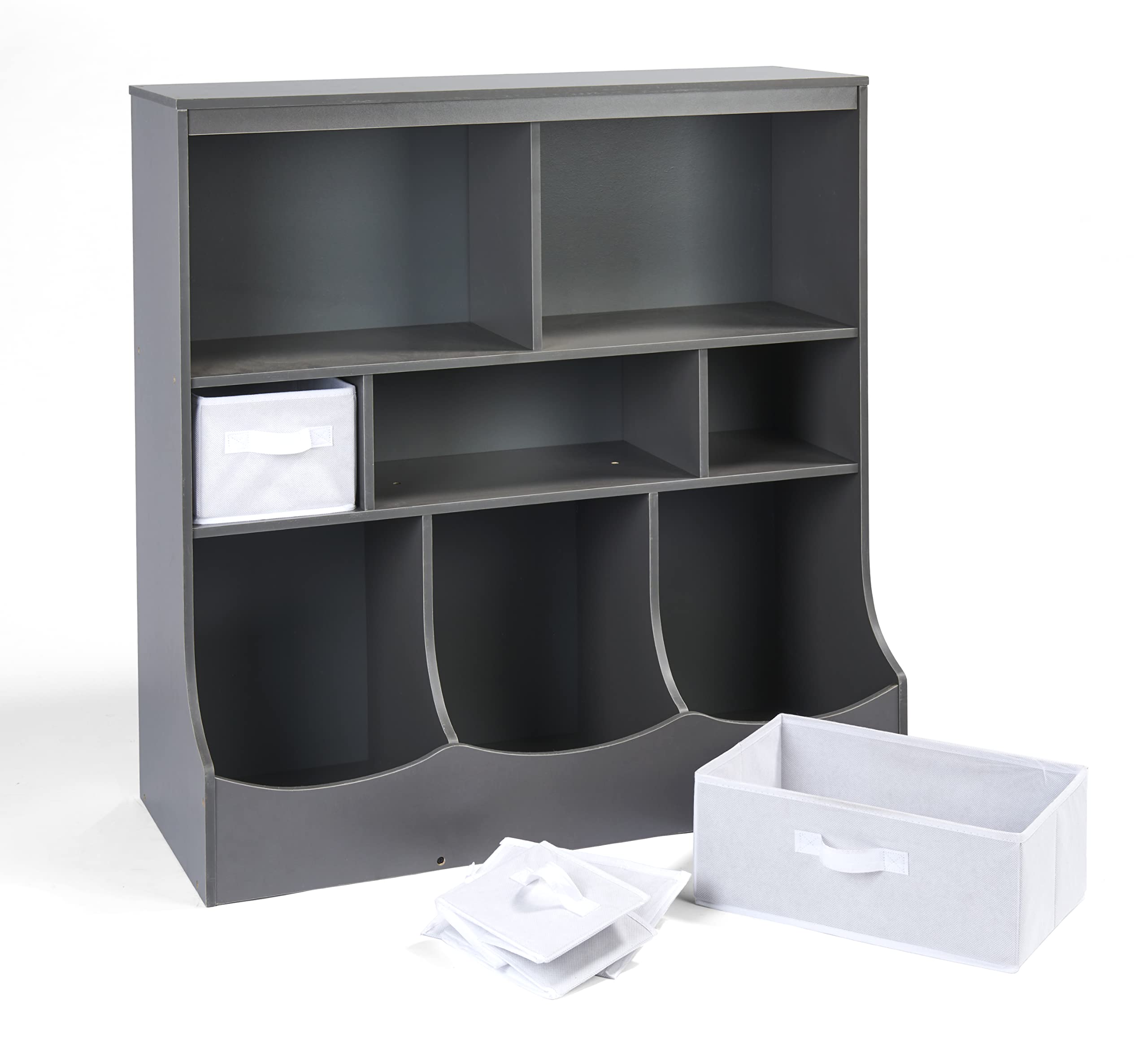 Badger Basket Kids Toy Storage Organizer with 3 Bins & Bookshelf - Charcoal Gray | Space-Saving Nursery, Playroom & Classroom Organization Solution