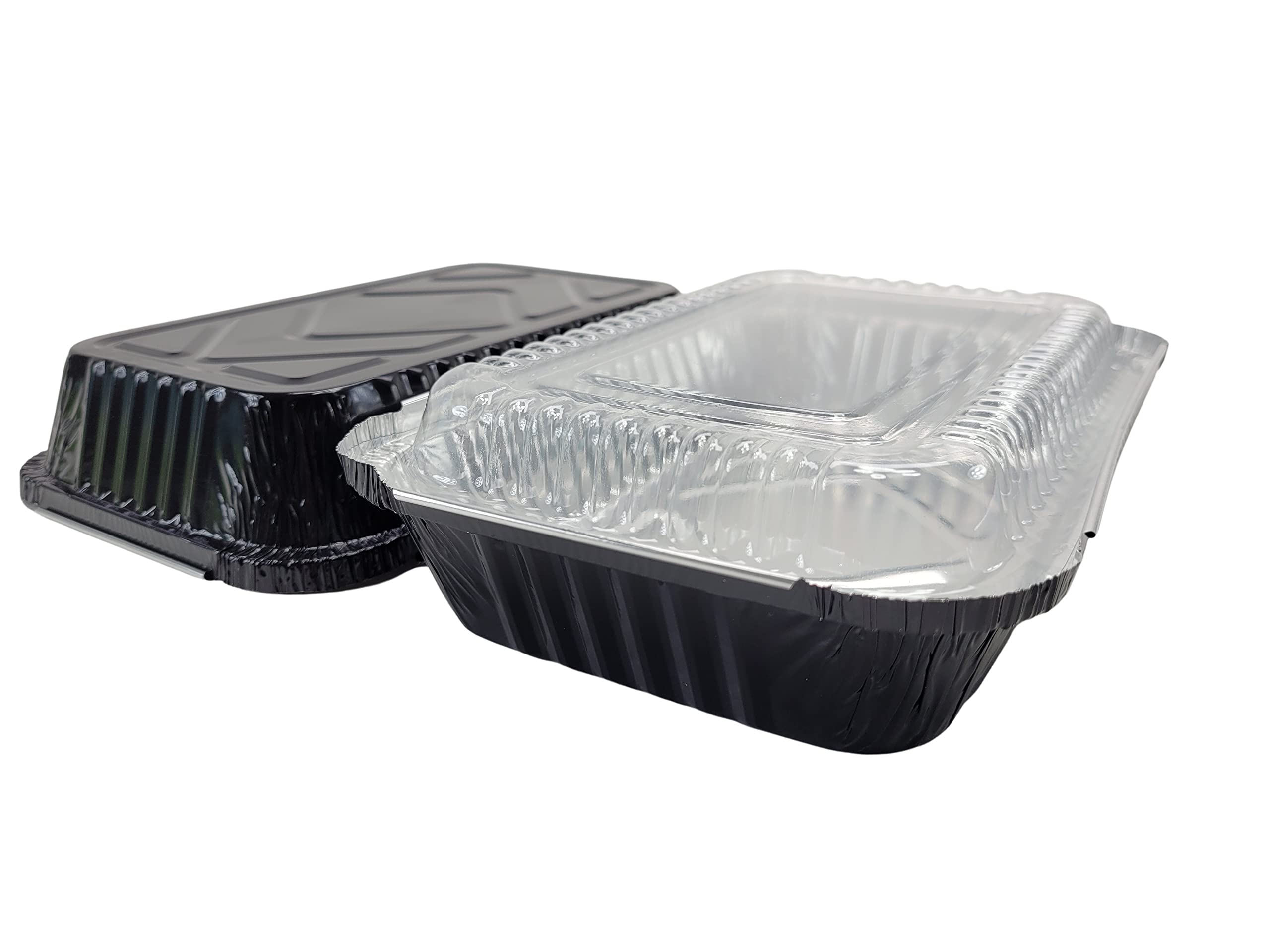 KitchenDance 1.5 LB Aluminum Foil Oblong Pan with Plastic Lid - Durable Shallow Foil Containers for Cooking, Freezing & Food Storage - Commercial & Home Kitchen Use - Perfect for Meal Prep, Baking, Party Serving & Leftovers (6417P)