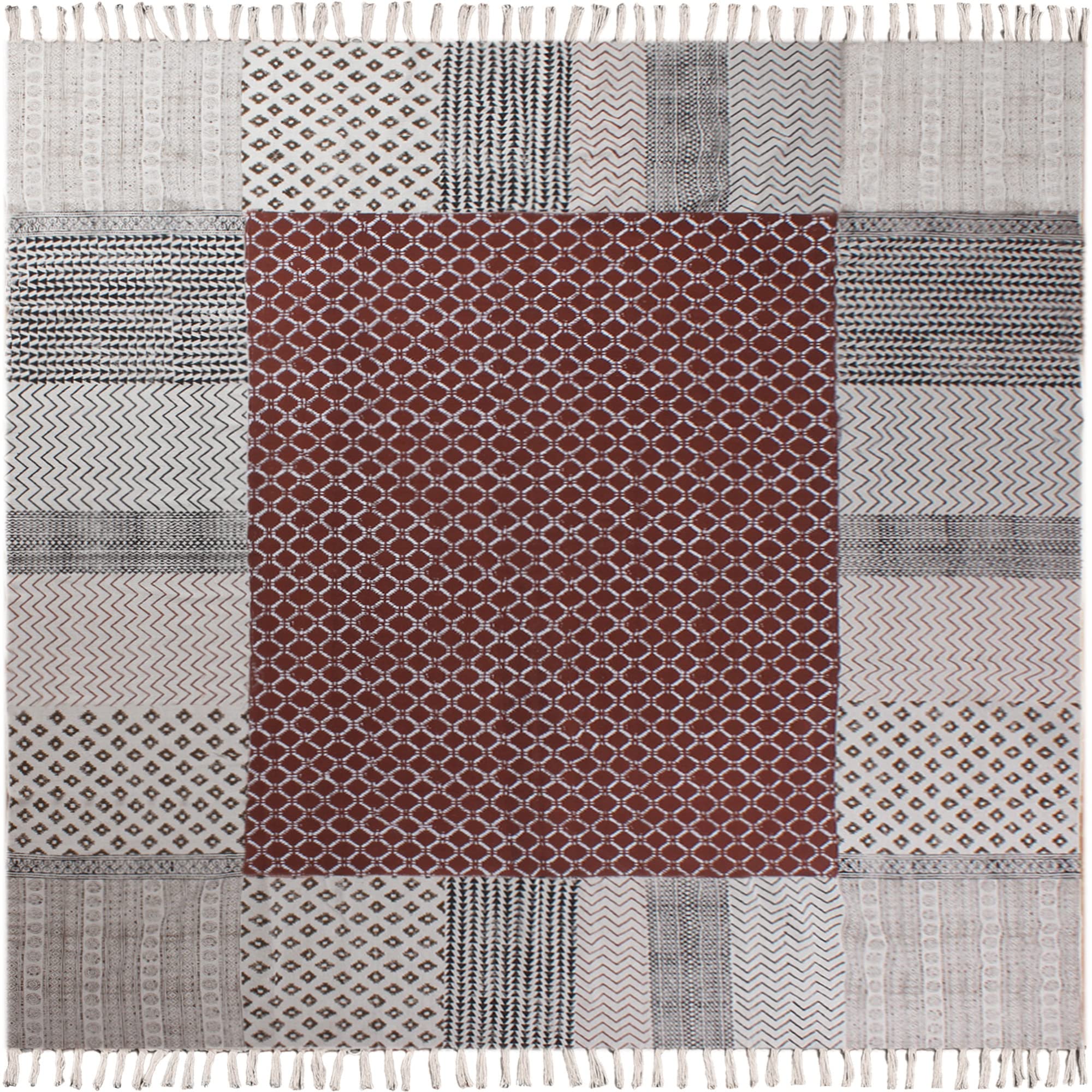 4x6 Brown Cotton Dhurrie Geometric Kilim Rug - Rectangular Area Rug for Indoor & Outdoor Use, Flatweave High Traffic Carpet - Perfect for Bedroom, Dining Room & Living Room Decor
