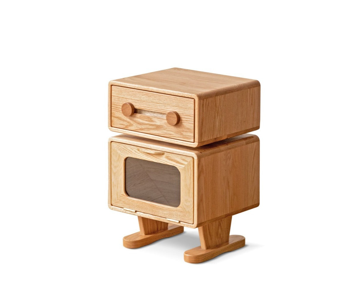 360° Rotating Oak Solid Wood Nightstand - Modern Bedside Table for Bedroom, Living Room & Office