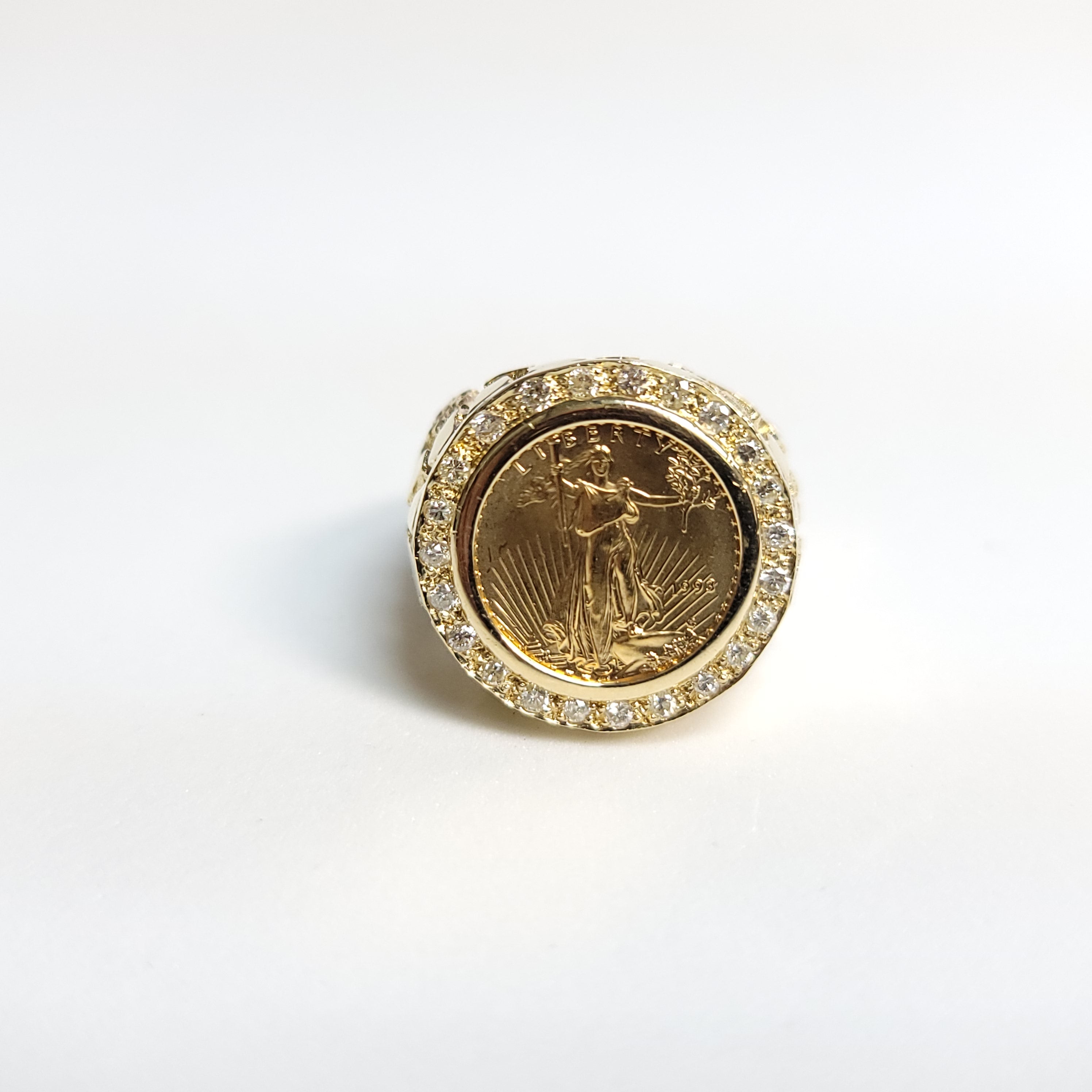 1/10OZ Lady Liberty Diamond Coin Ring with Nugget Band - Vintage Style Jewelry for Women, Perfect for Gifts, Weddings & Special Occasions