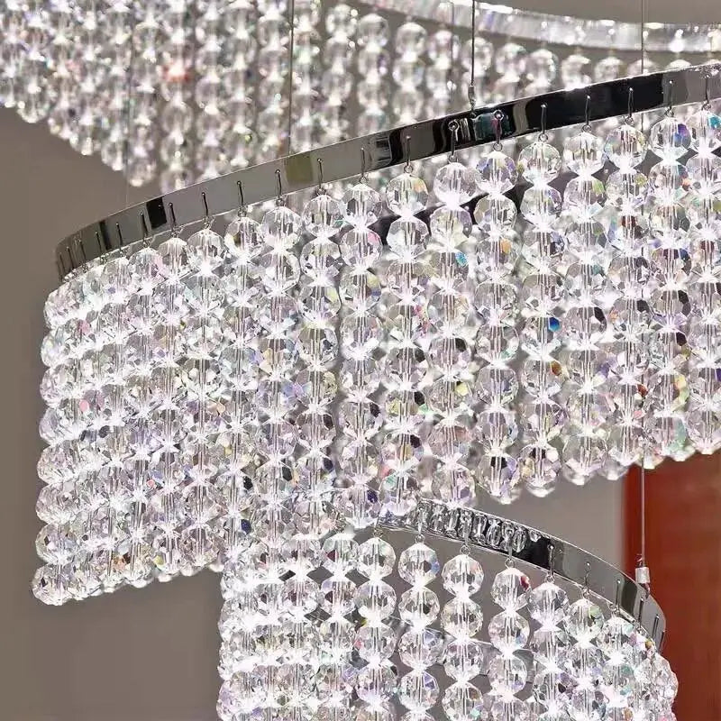 Luxury Crystal Grand Staircase Chandelier - Elegant Modern Lighting Fixture for Foyer, Ballroom & Mansion Decor - Dazzling Home & Commercial Lighting Solution