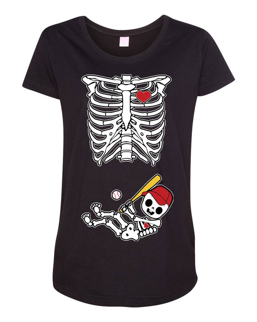 Baby Skeleton Baseball Maternity T-Shirt - Cute Pregnancy Tee for Halloween & Baseball Season | Perfect for Moms-to-Be, Gender Reveals & Photo Shoots