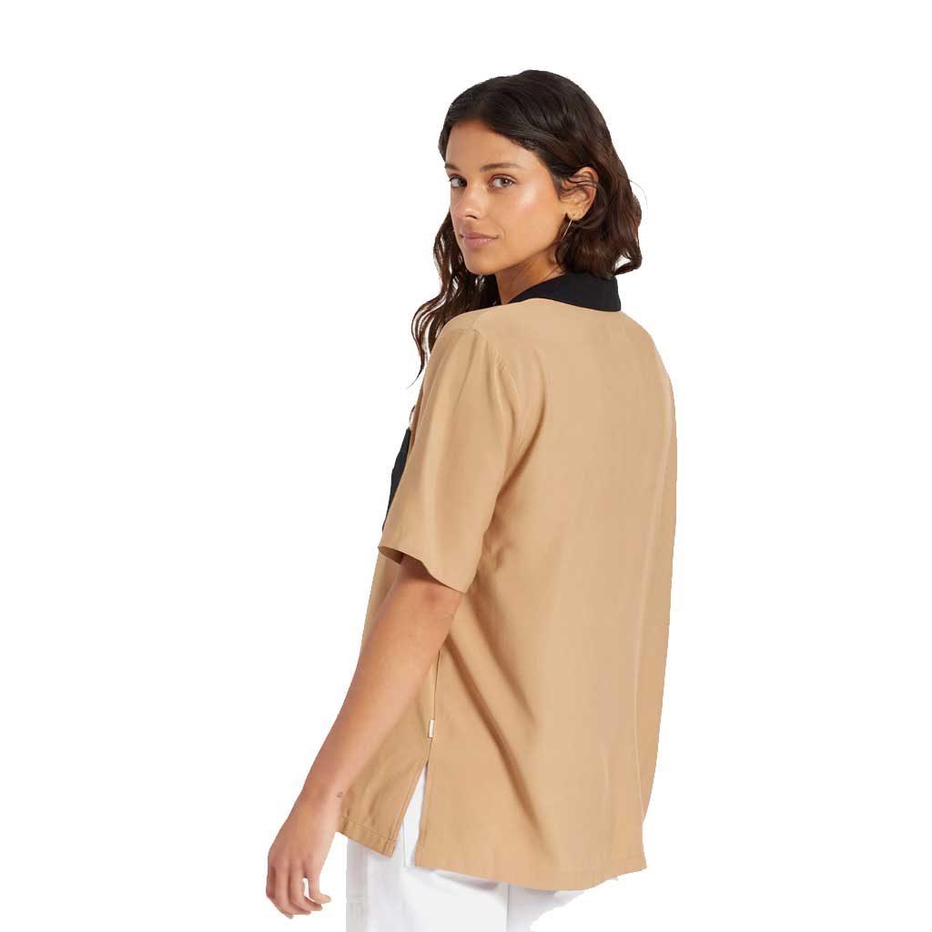 Brixton Women's Bunker Block BF Short Sleeve Woven Shirt - Mojave Print | Casual Summer Top for Beach Outings & Outdoor Adventures
