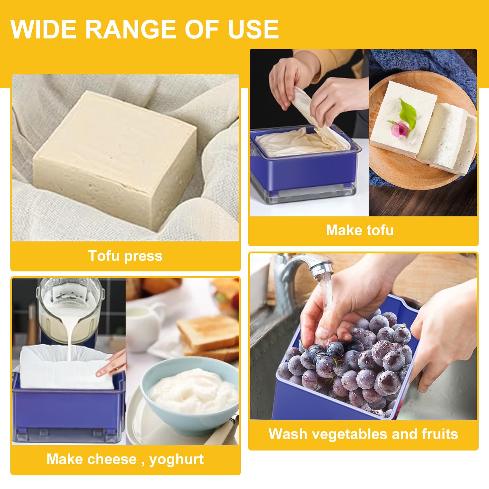 Premium Tofu Press for Vegan Cooking - Adjustable 2-Level Pressure Tofu Maker with Water Drainer | BPA-Free, Dishwasher Safe | Perfect for Firm & Extra Firm Tofu | Ideal for Meal Prep, Vegan Recipes & Asian Cuisine