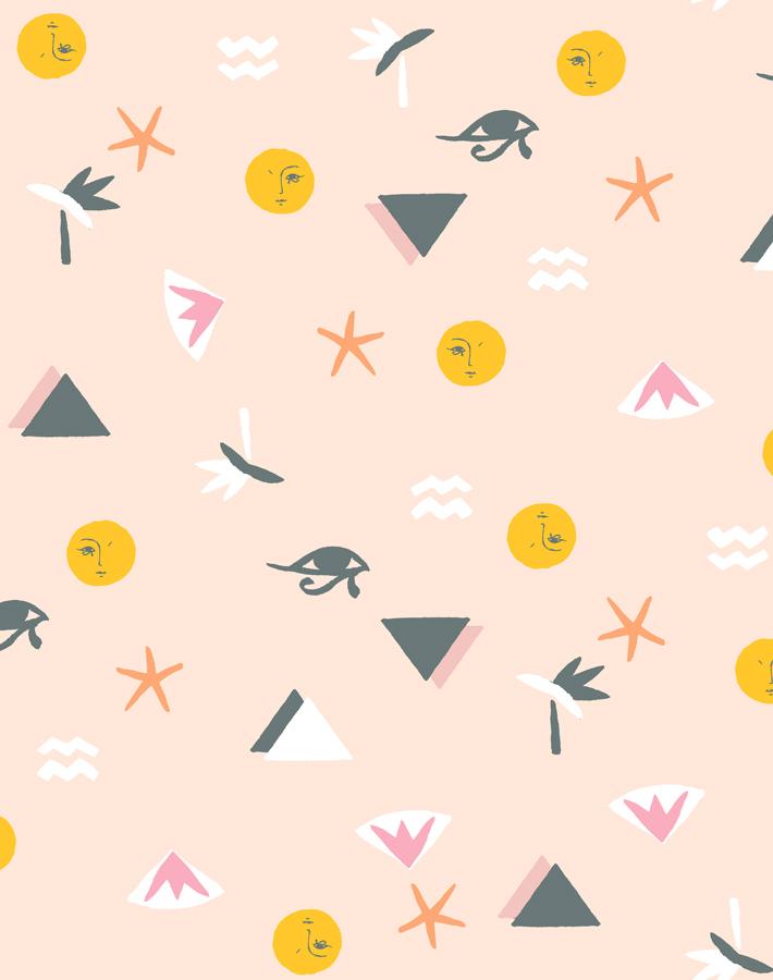 Egyptian Icons Wallpaper by Tea Collection - Peach Color Vintage-Inspired Wall Decor for Living Room, Bedroom & Nursery