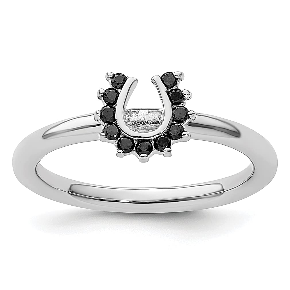925 Sterling Silver Black Diamond Horseshoe Stackable Ring for Women - Elegant Good Luck Jewelry Gift for Her, Perfect for Birthdays, Anniversaries & Everyday Wear