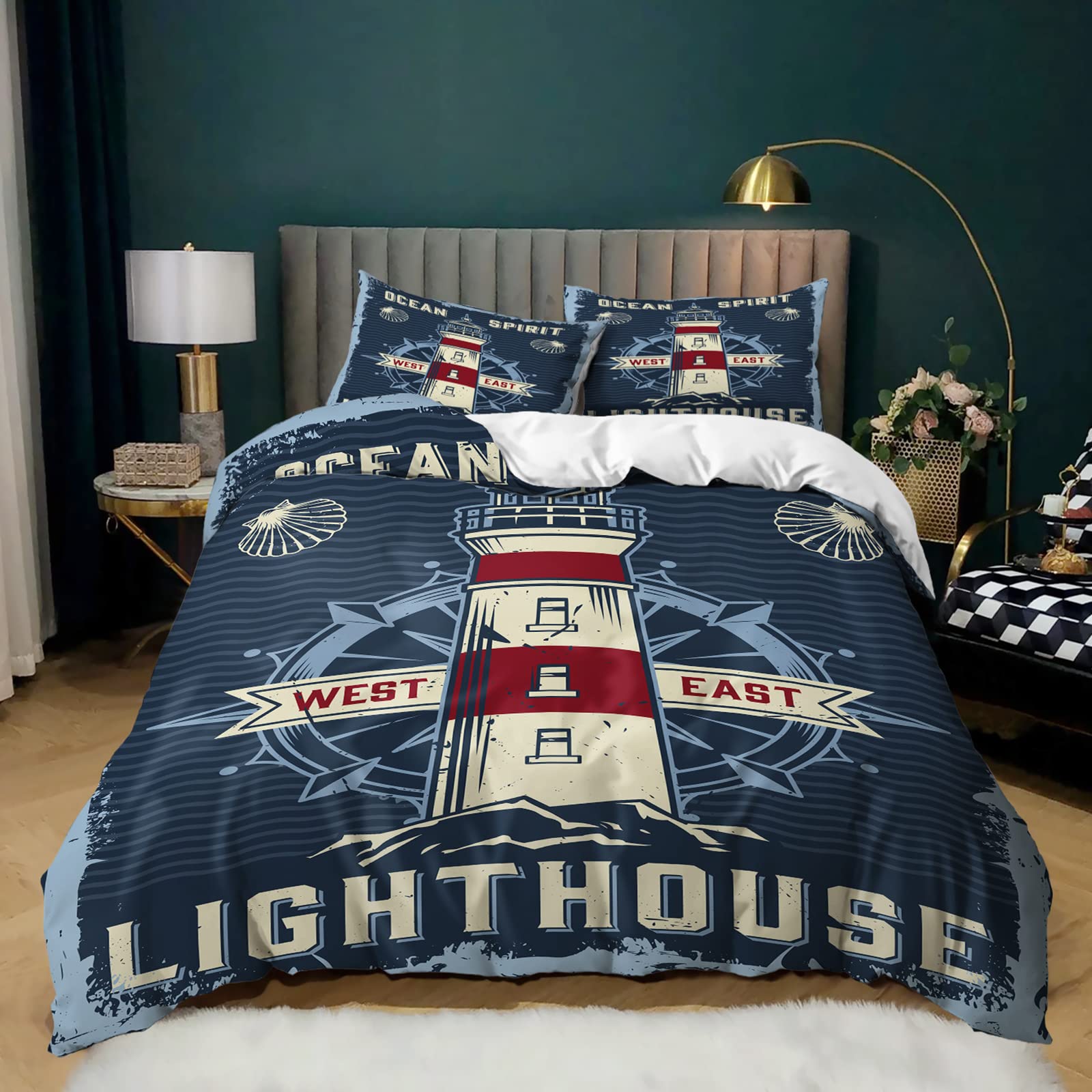 AILONEN Nautical Anchor Duvet Cover Twin Size - Ocean Theme Bedding Set for Boys, Girls & Kids | Sea World Comforter Cover with 8 Pillow Shams & Zipper Closure | Perfect for Coastal Bedroom Decor, Kids' Room & Beach House Styling