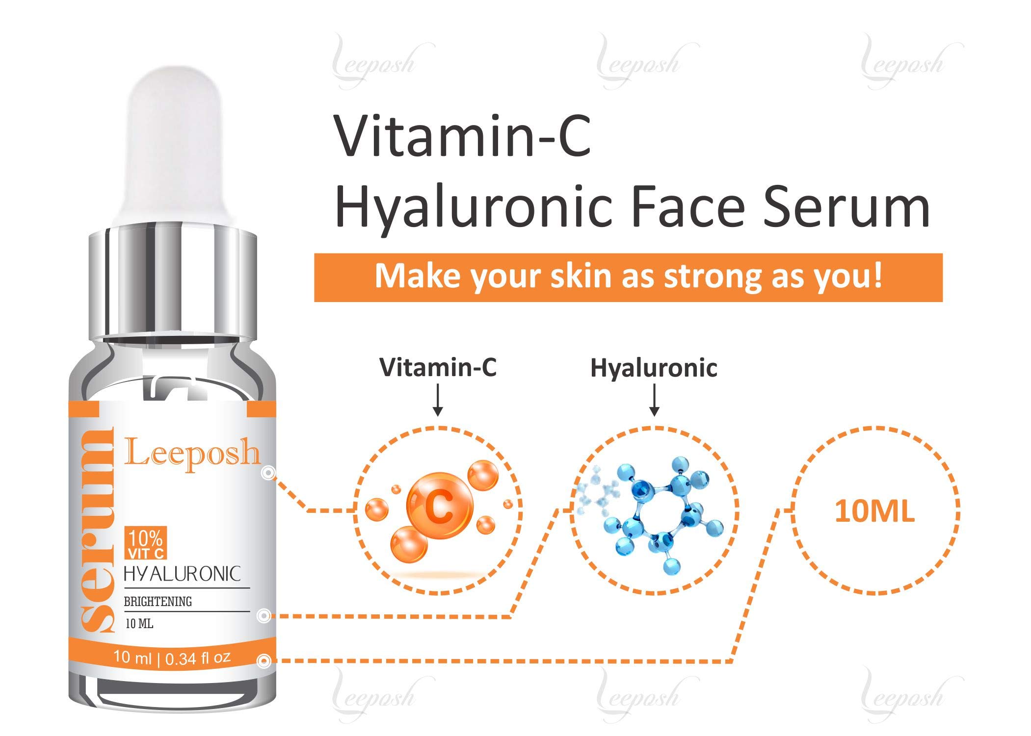 Leeposh Dermaroller Serum with 10% Hyaluronic Acid & Vitamin C - Anti-Aging, Intense Hydration & Moisturizing Face Serum for Glowing Skin | Non-Greasy, Vegan Formula | Perfect for Daily Skincare Routine & Nighttime Rejuvenation