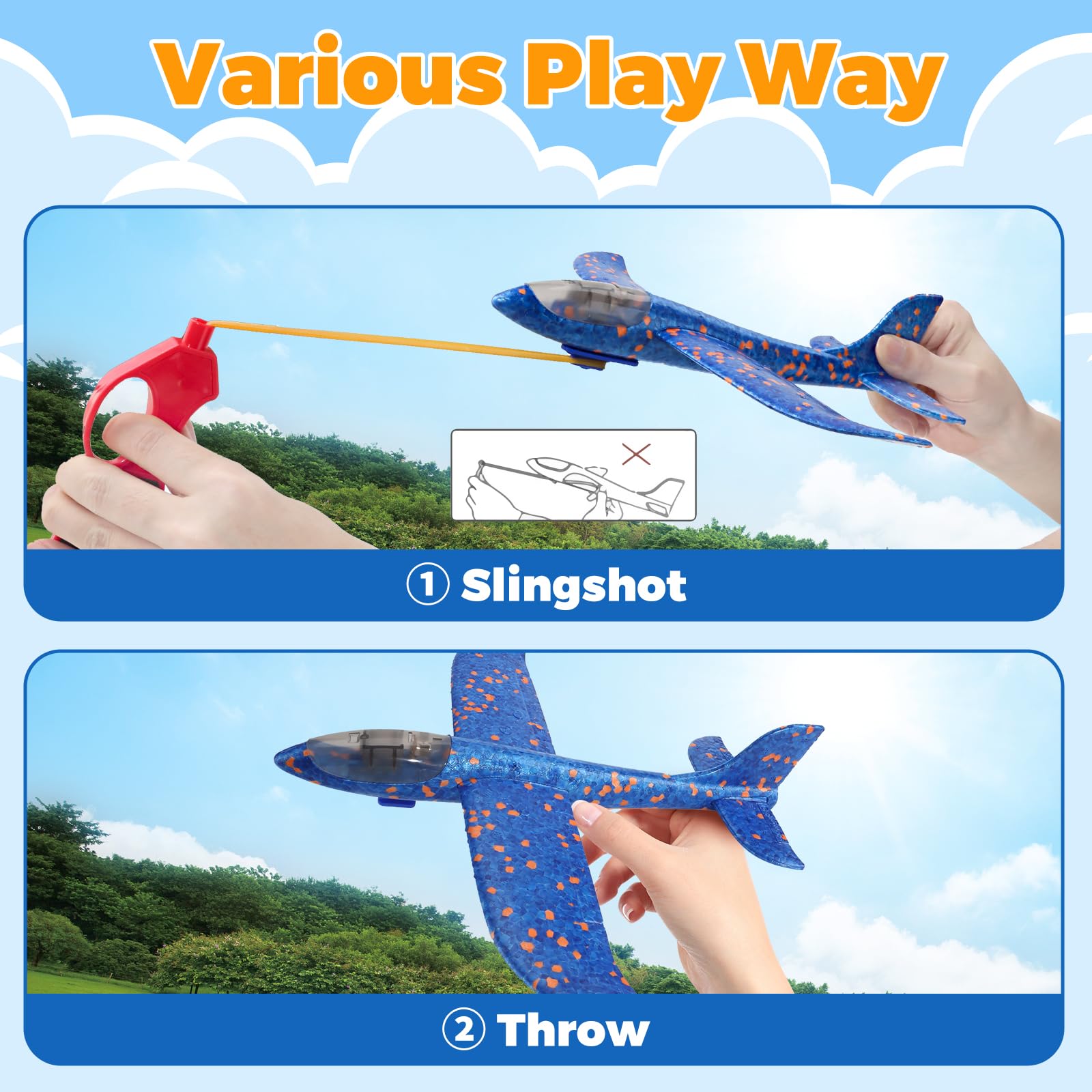 SpringFlower 4 Pack LED Foam Glider Airplanes - Outdoor Flying Toys for Kids Ages 3-8 with 2 Flight Modes | Easter Basket Stuffer & Birthday Gift for Boys & Girls | Fun Outdoor Play, Backyard Games & Summer Activities