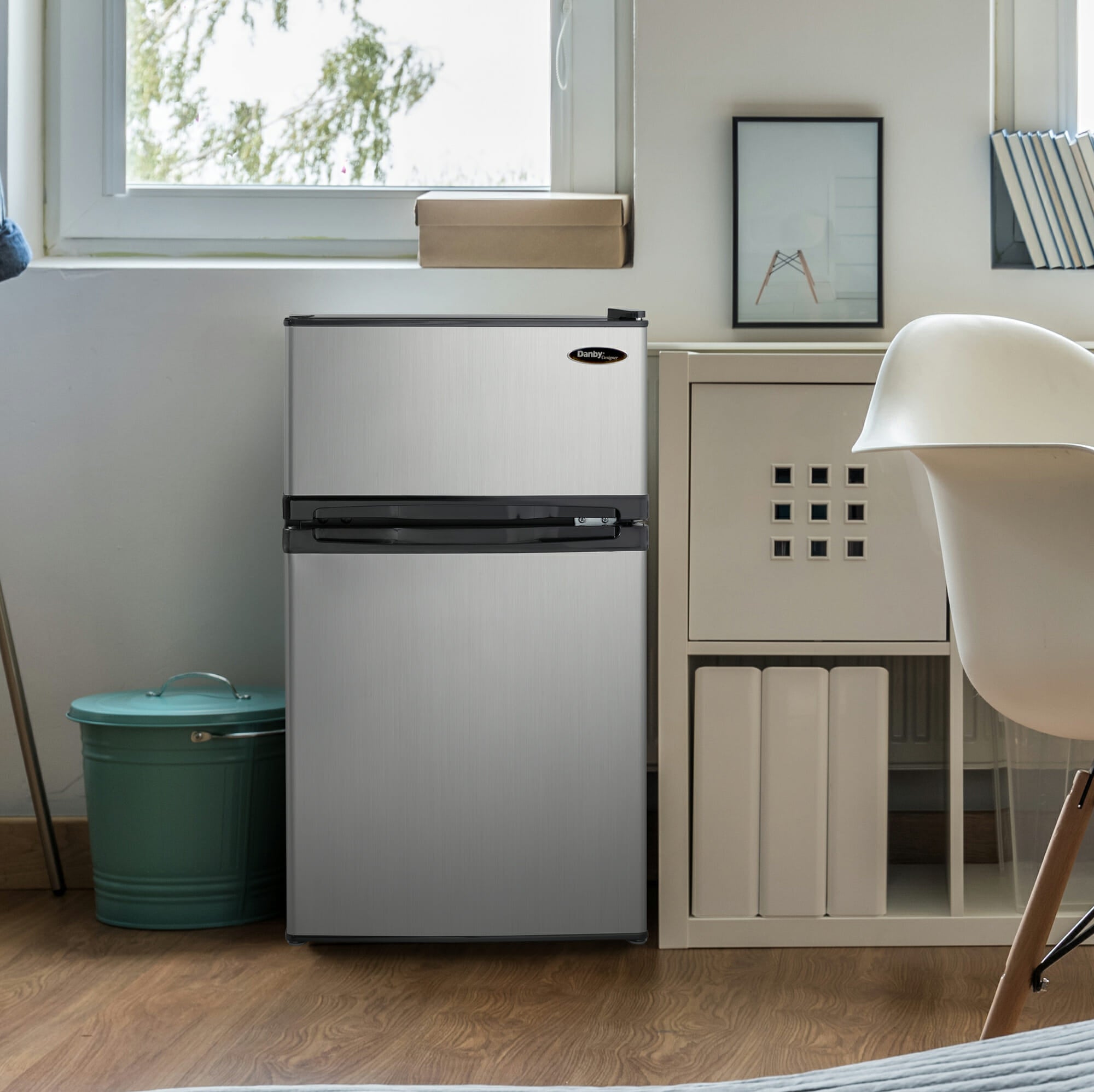Danby DCR031B1BSLDD 3.1 cu ft Compact Refrigerator - Stainless Steel 2-Door Mini Fridge for Dorm, Office, Bedroom & Small Spaces - Energy Efficient & Quiet Cooling