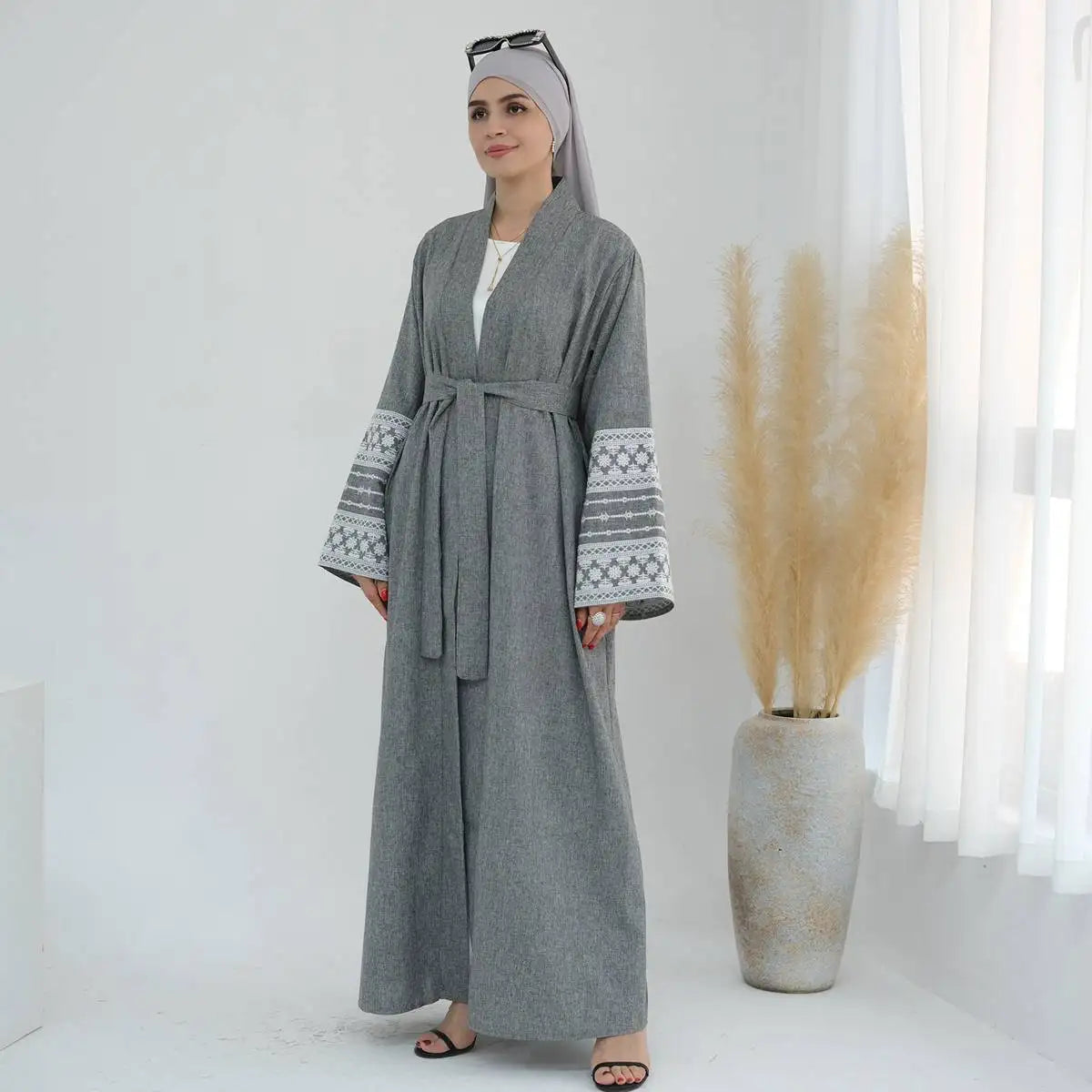Elegant Embroidered Sleeve Cardigan Open Abaya Dress for Women - Perfect for Prayer, Modest Fashion & Special Occasions