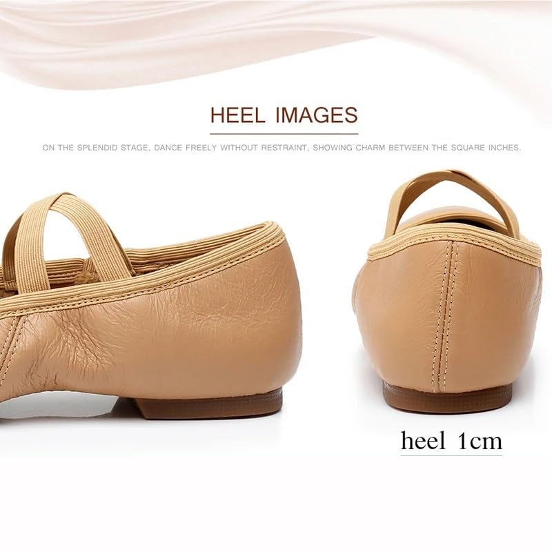 LNJMRU Genuine Leather Ballet Jazz Dance Shoes for Women & Girls - Tan & Black Antiskid Sole, Perfect for Jazz, Ballet, and Modern Dance Performances