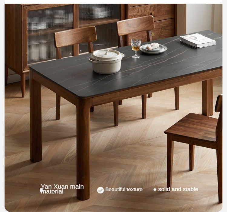 Premium Black Walnut Solid Wood Rock Slab Dining Table - Natural Wood Grain - Rustic Modern Farmhouse Style - Perfect for Dining Rooms, Kitchens & Open Concept Living Spaces