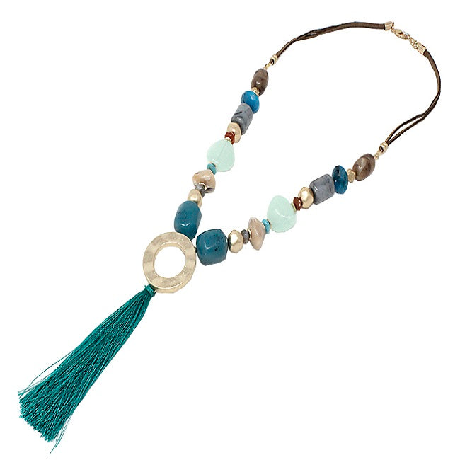 Stylish Teal Beaded Necklace Set with Tassel - Boho Chic Jewelry for Women | Perfect for Parties, Weddings & Everyday Wear
