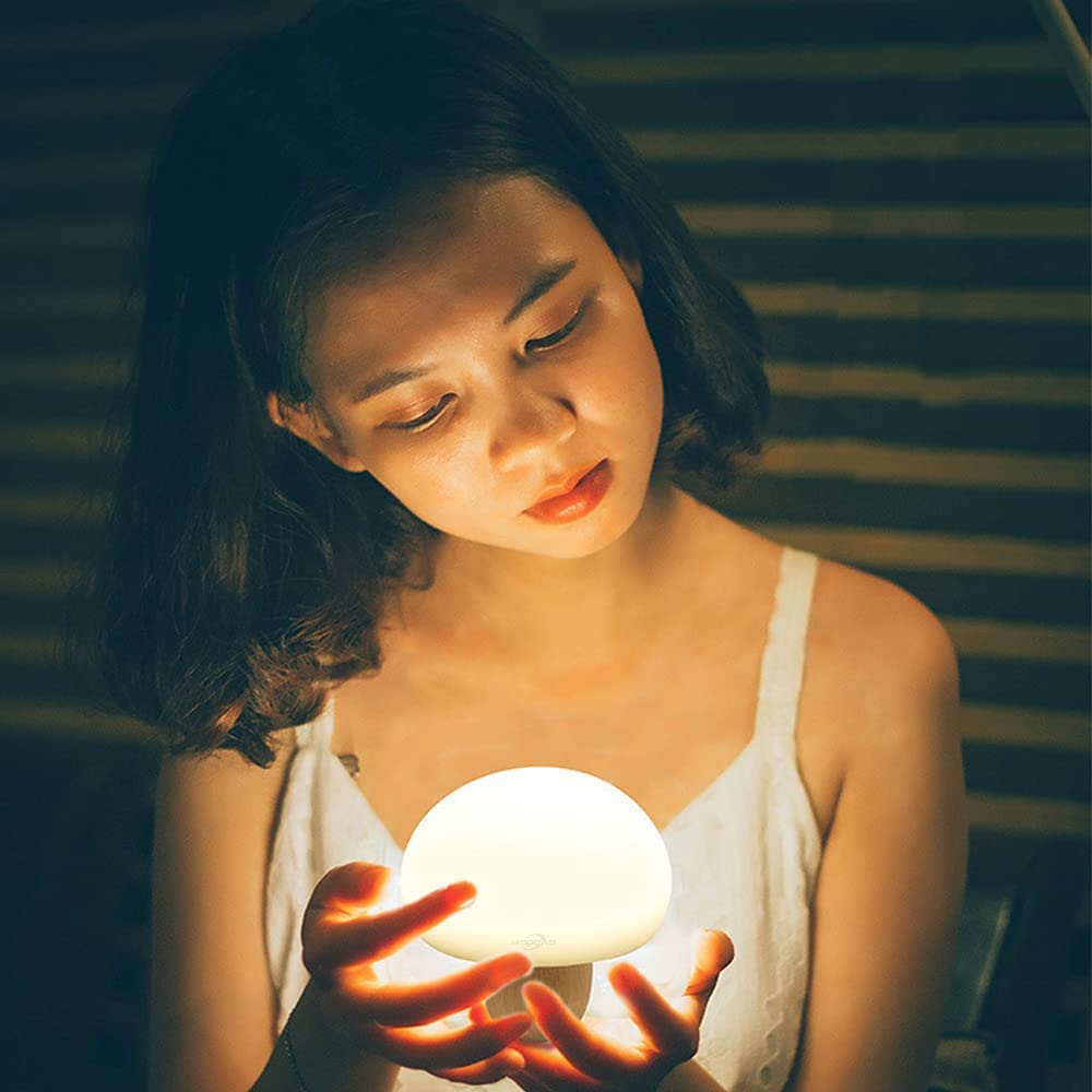 MODOAO Cute Mushroom Night Light - LED USB Charging Touch Sensor Lamp, Silicone Pat Light for Bedroom, Kids Room, Nursery, Living Room Decor & Cozy Atmosphere