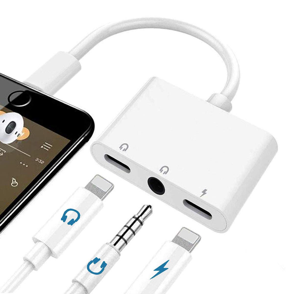 3 in 1 Lightning to 3.5mm Headphone Adapter with Charging Port - Compatible with iPhone 13/12/11/SE/XS/XR/X/8/7 & iPad - Listen & Charge Simultaneously - Perfect for Travel, Workouts & Gaming