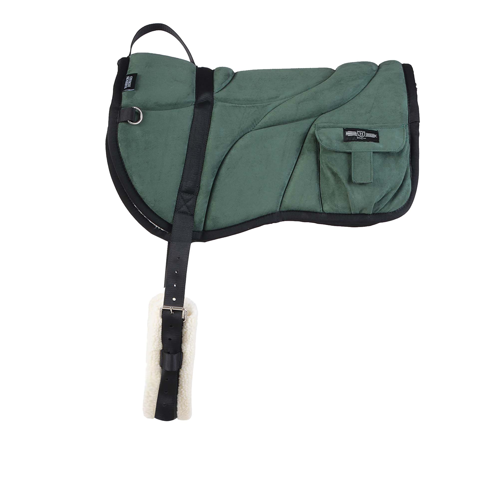 Harrison Howard Anti-Slip Bareback Pad - Extra Thick Center for Maximum Support, Ergonomic Design with Side Pockets & Matching Girth - Perfect for Trail Riding, Horse Training, and Comfortable Bareback Riding