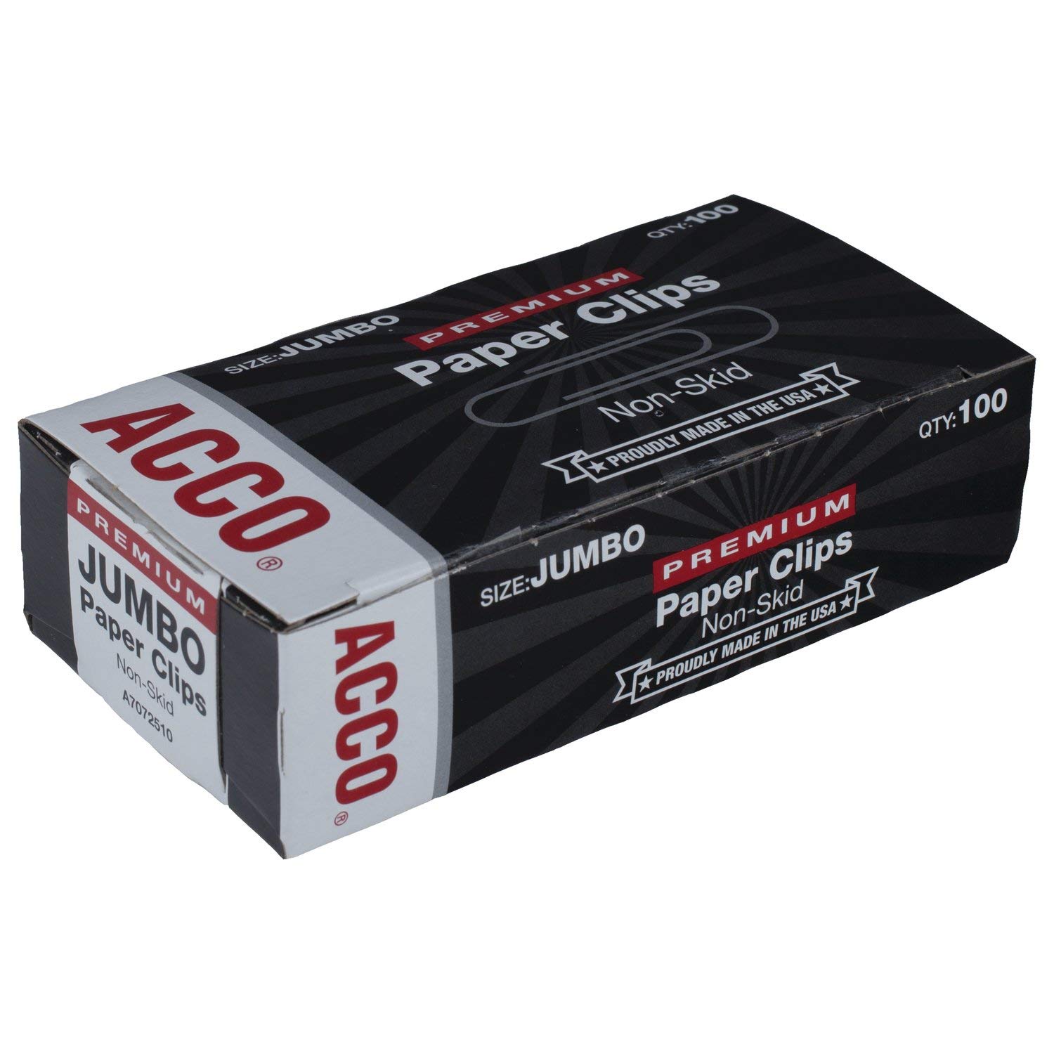 Premium ACCO Jumbo Non-Skid Steel Paper Clips - Silver, 100-Pack (A7072510) | Heavy Duty 20-Sheet Capacity for Office, School & Home Organization