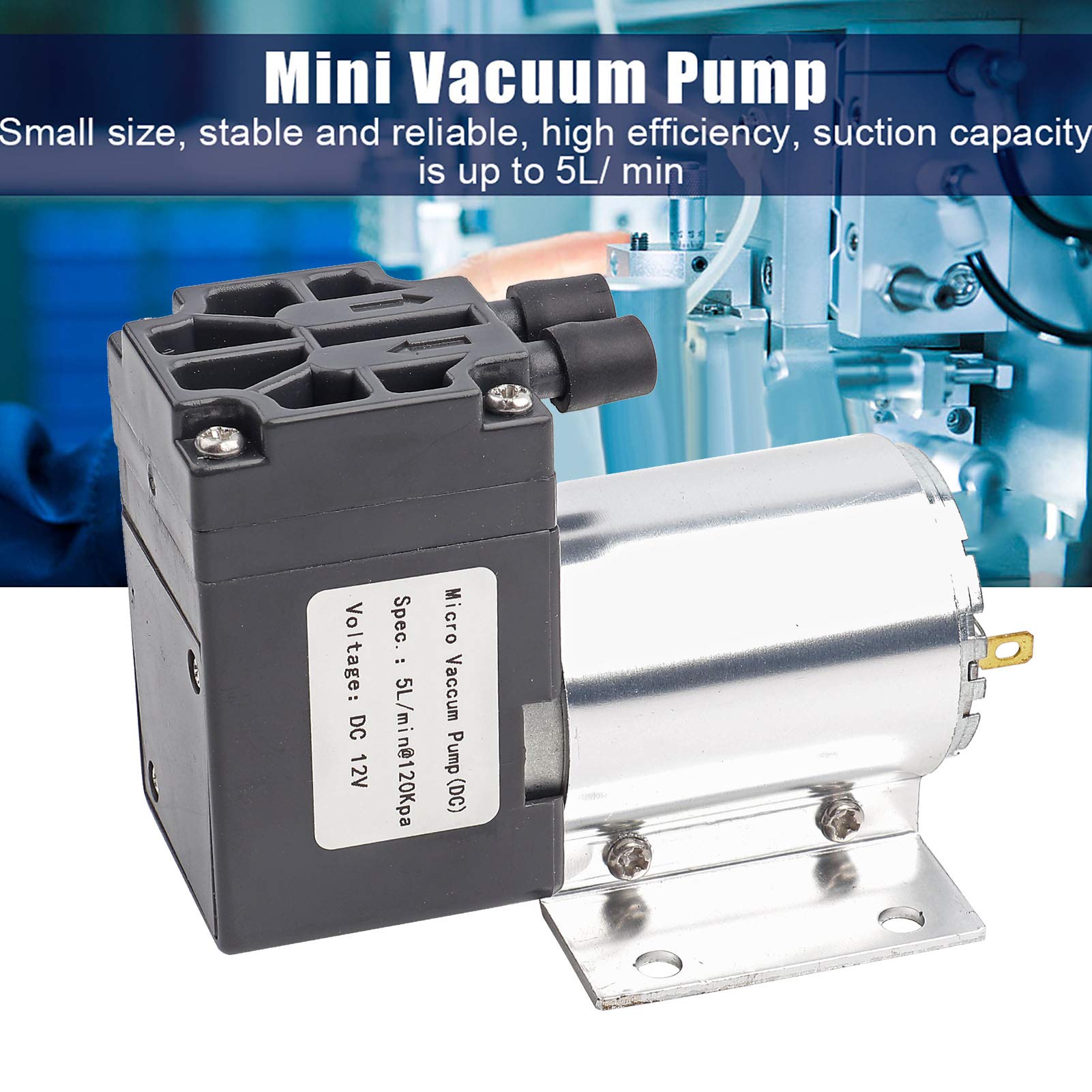 Walfront 12V Mini Vacuum Pump - 120kPa Diaphragm Air Compressor, 5L/min Flow Rate with Holder | Perfect for Gas Analysis, Laboratory Sampling & Medical Device Applications