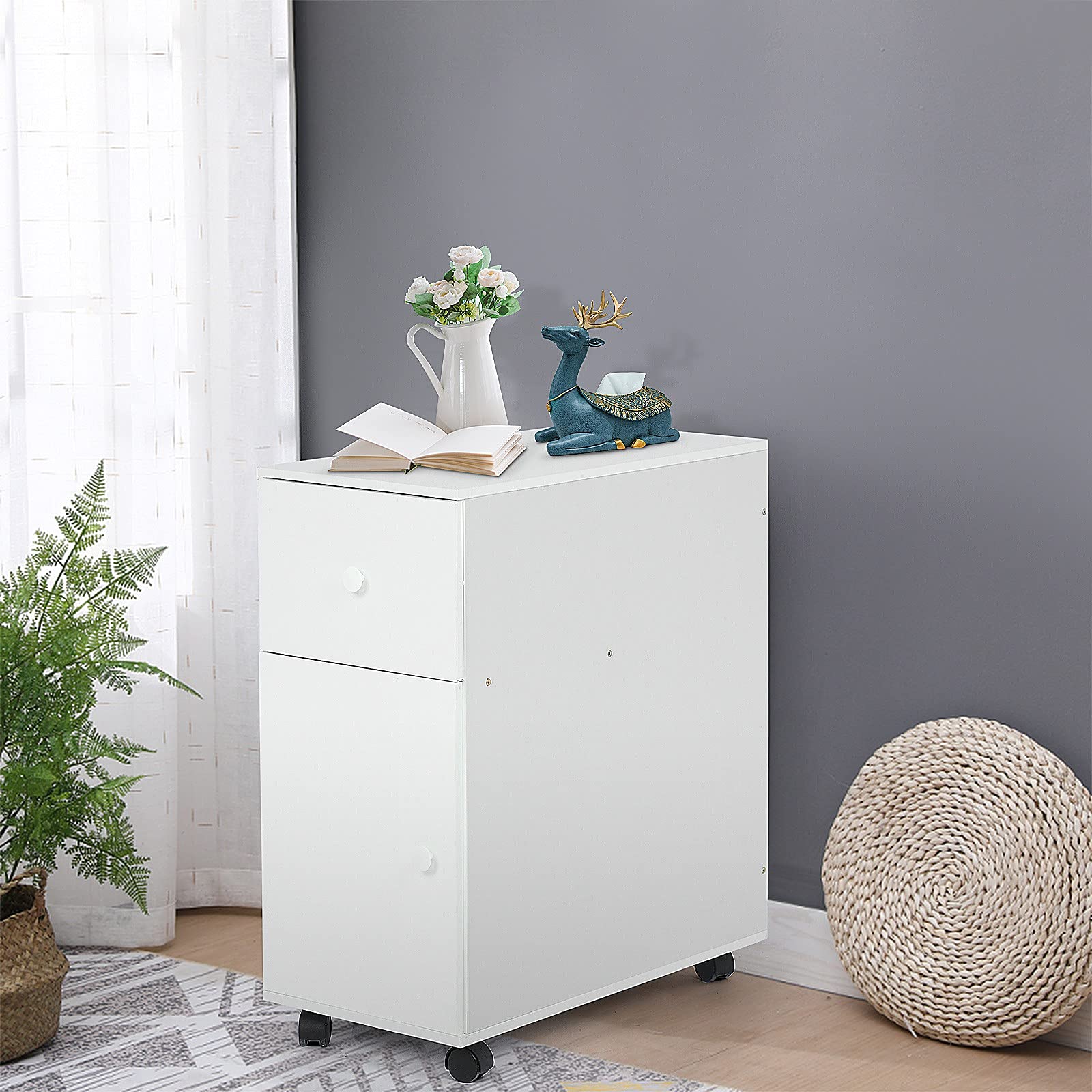 Modern White N/AB Sofa Side Cabinet - Portable Coffee Table & End Table for Living Room, Bedroom, Office - Creative Movable Small Table with Storage Space