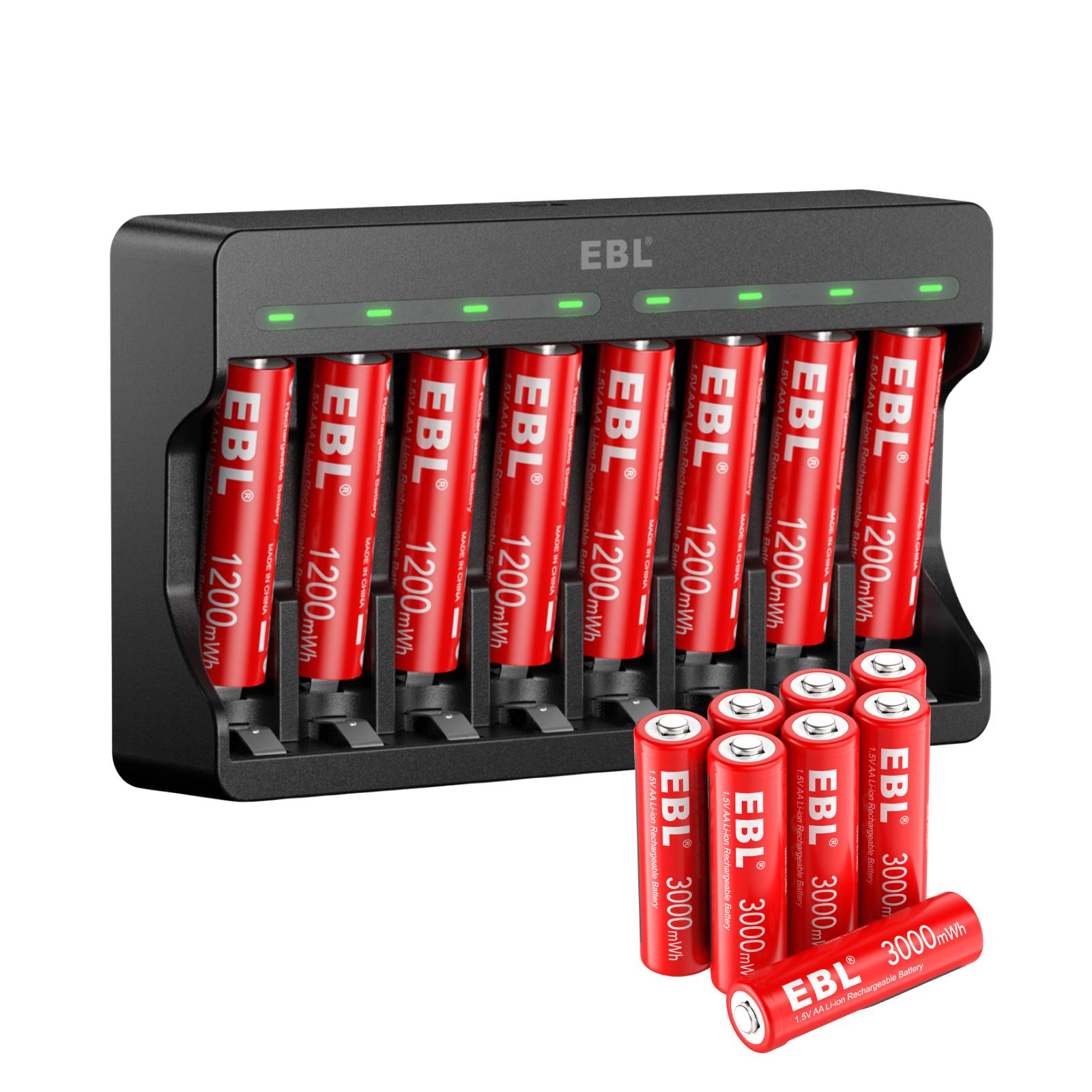 EBL 1.5V AA AAA Lithium Battery Charger with Rechargeable Li-ion Batteries - Power Your Wireless Mouse, Keyboards, Cameras & Smart Home Devices