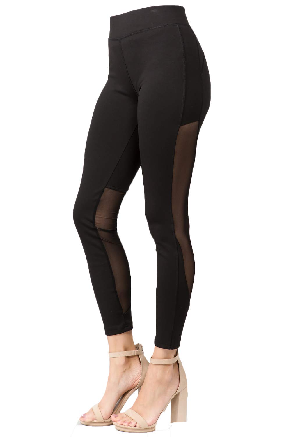 PP141 Mesh Skinny Leg Leggings for Women - Breathable Workout Yoga Pants with Sheer Panel Design - Perfect for Gym, Running, Dance & Casual Wear