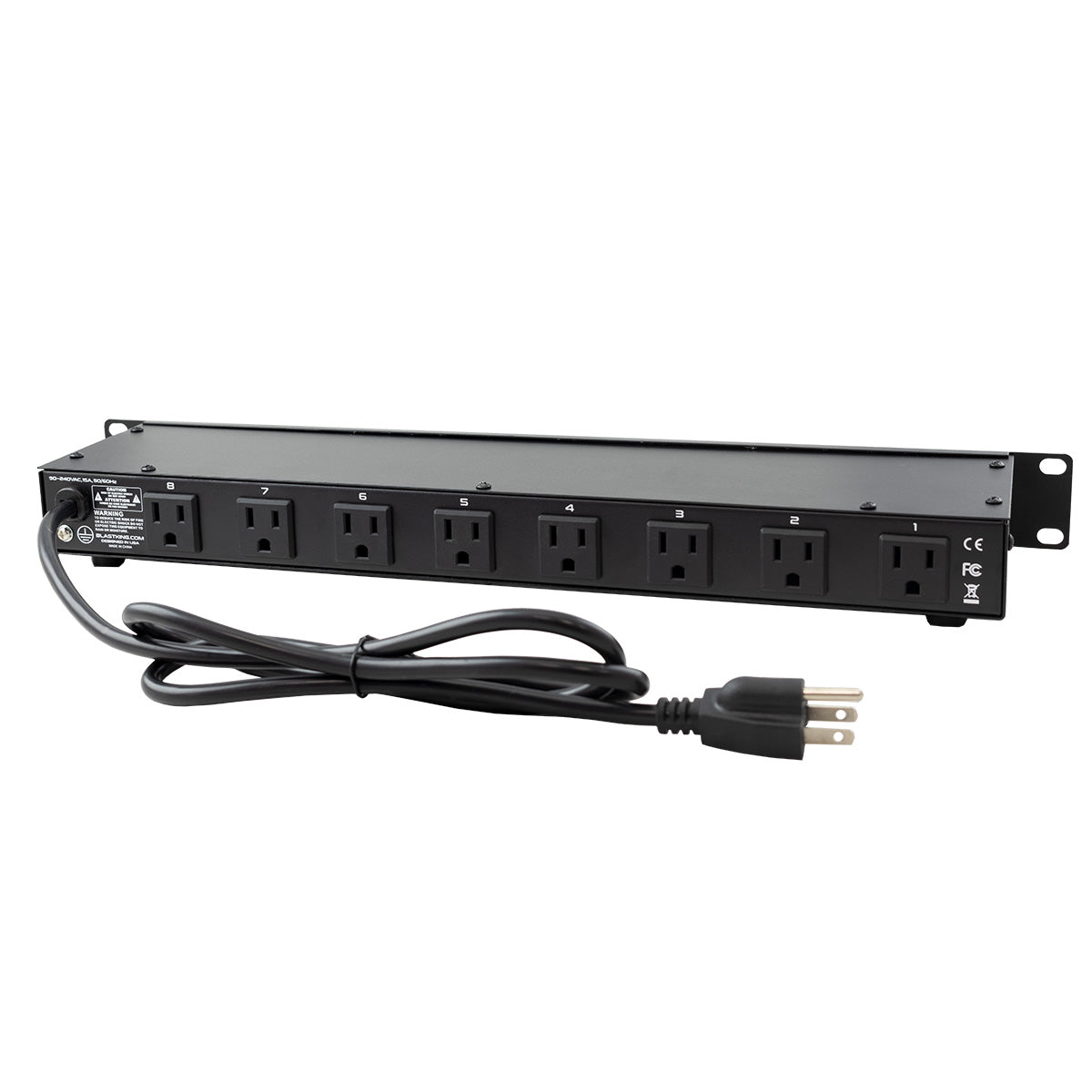 Blastking PC08 15-19 Inch Rack Mount Power Strip with 8 Outlets & 2 USB Ports - Perfect for Home Theater, Studio, Office & Server Rack Power Distribution
