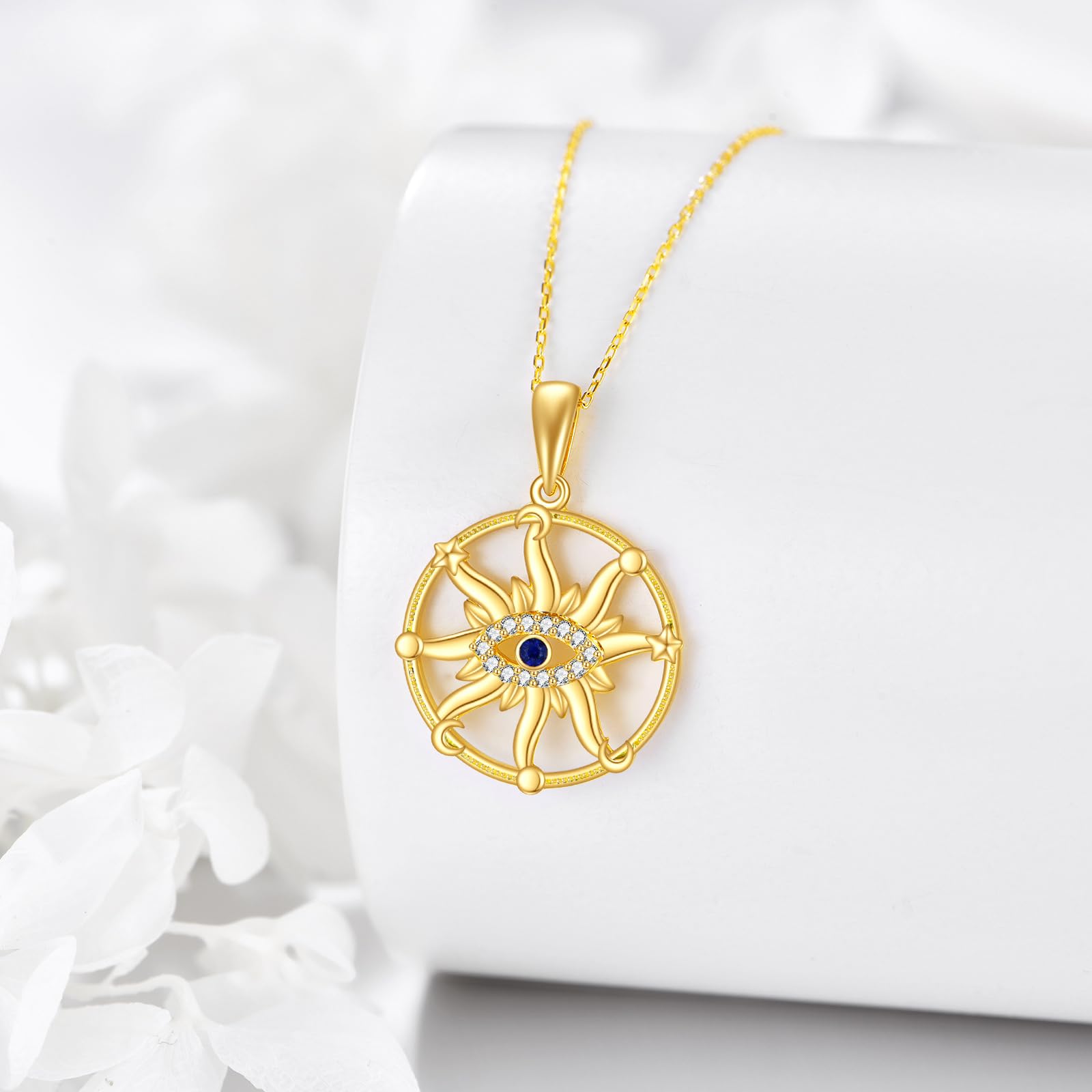 14K Real Yellow Gold Moon and Star Opal Pendant Necklace for Women - Elegant Crescent Moon Jewelry Gift for Wife, Daughter, Girlfriend, Mother | Perfect for Birthdays, Anniversaries, Valentine's Day & Special Occasions