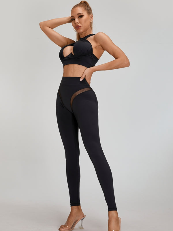 ZASUWA Women's Sexy Mesh High-Waist Hip Lift Workout Tracksuit - Stylish & Comfortable for Gym, Yoga, and Running