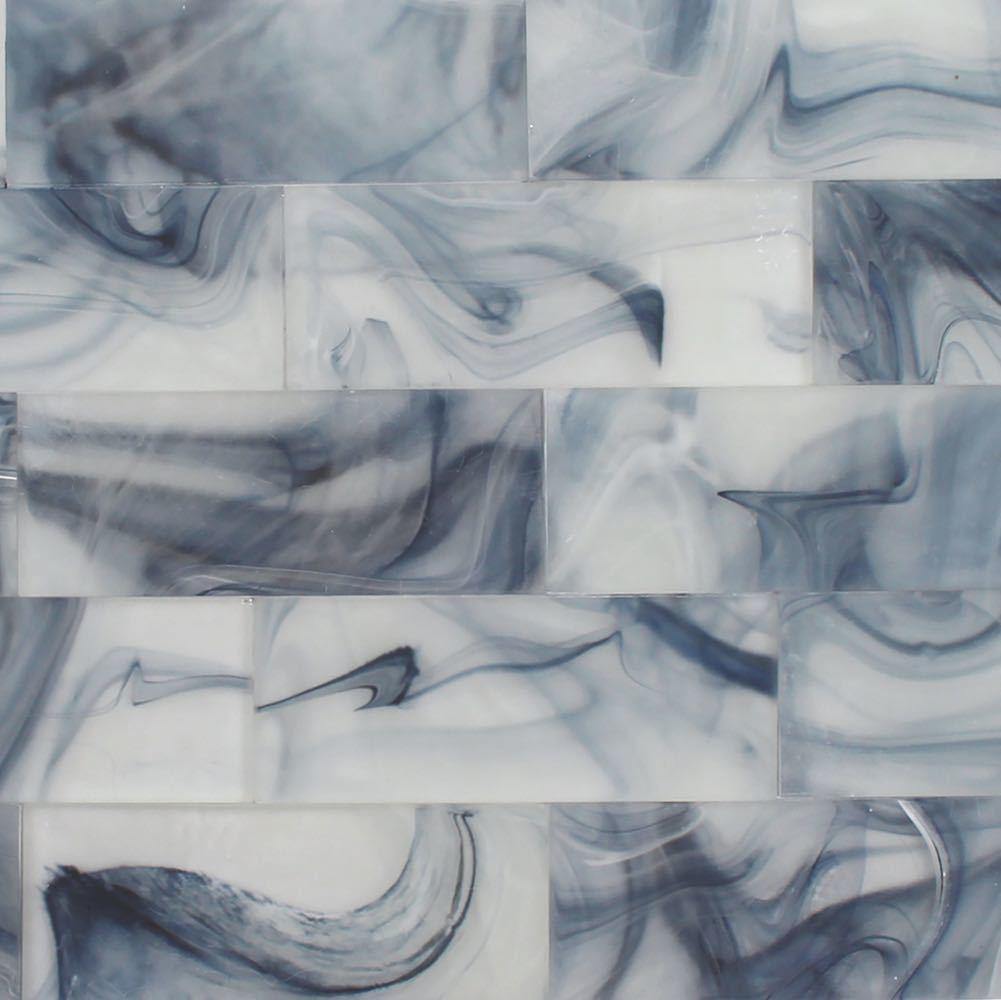 Blue Swirl Glass Subway Tile 3x9 Inches - Elegant Kitchen Backsplash & Bathroom Wall Decor