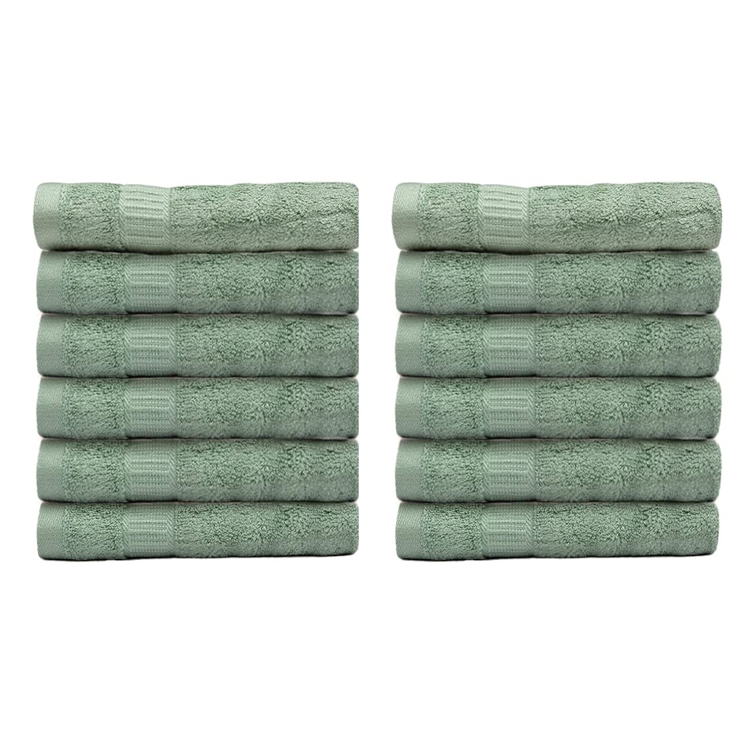 Premium Bamboo Face Towel - Ultra Soft & Absorbent Quick-Dry Facial Towel for Skincare, Gym, Travel & Yoga | Gentle for Acne-Prone Skin | Eco-Friendly Olive Green Set of 12 | Perfect for Daily Cleansing, Post-Workout & On-the-Go Use