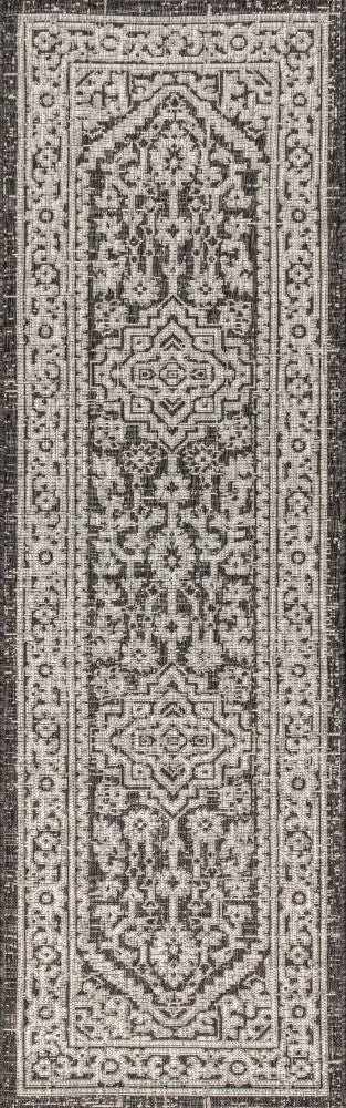 Sinjuri Medallion Textured Weave Indoor/Outdoor Runner Rug - Durable & Stylish for Hallway, Patio, or Entryway Decor