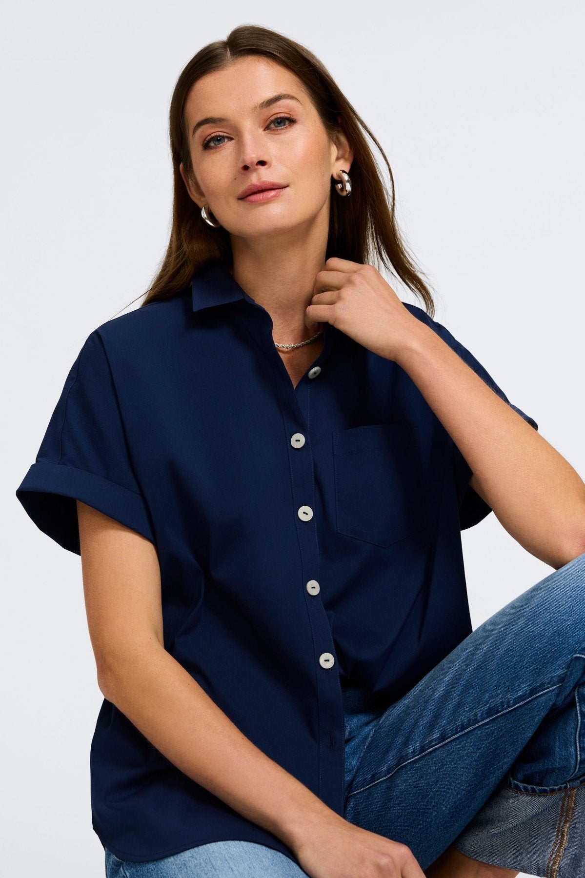 Abigail No Iron Stretch Short Sleeve Shirt - Wrinkle-Free Comfortable Blouse for Women | Perfect for Office, Travel & Casual Wear