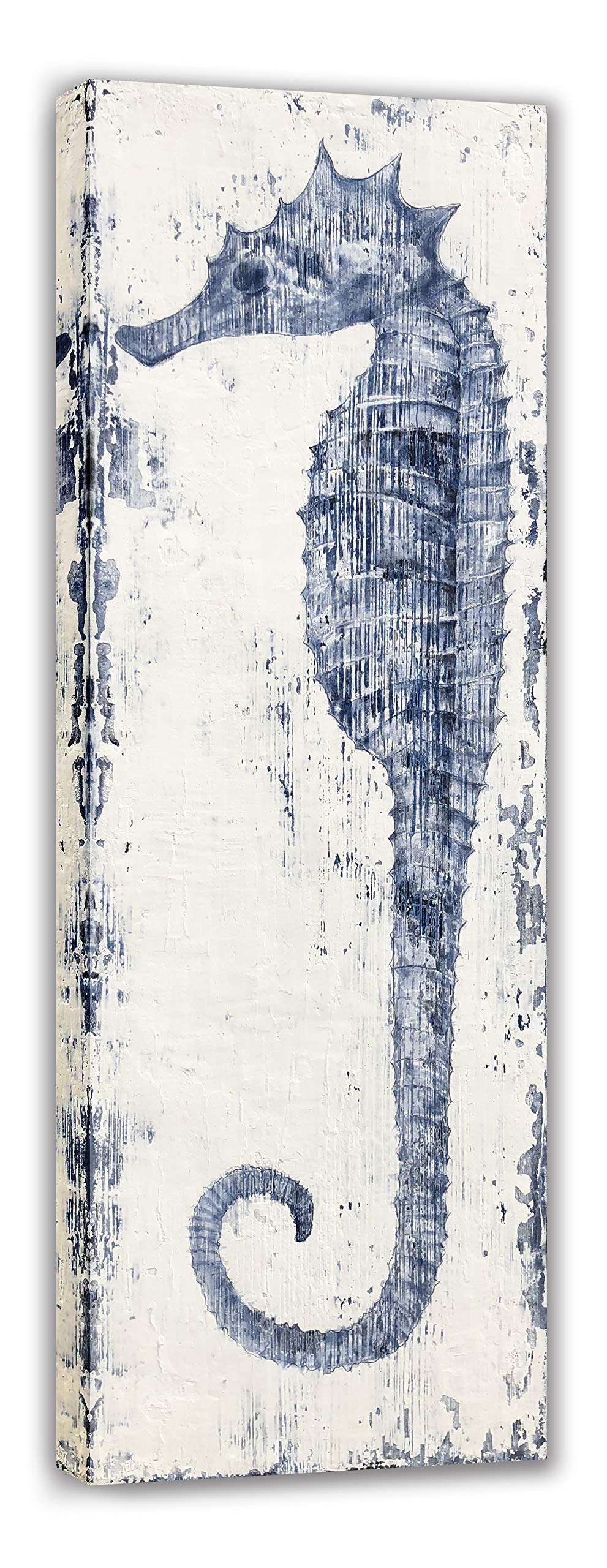 Hand-Painted Seahorse Abstract Canvas Wall Art - Stretched Wood Framed Ocean Blue Painting for Home & Office Decor | Perfect for Living Room, Bedroom or Beach House