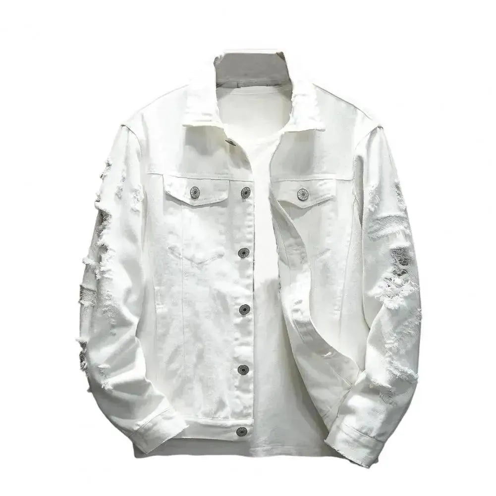 Men's Casual Loose Fit Denim Trucker Jacket - Vintage Style Distressed Jean Jacket for Everyday Wear & Outdoor Activities