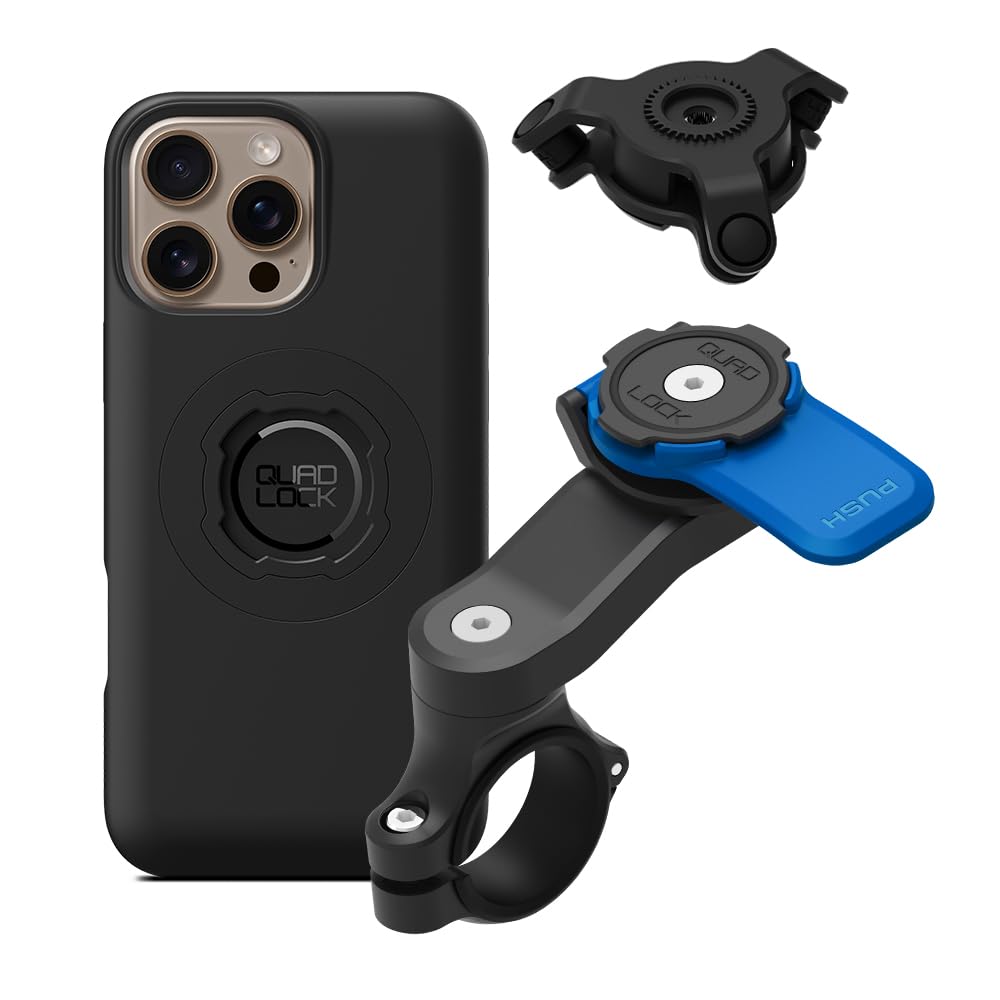 Quad Lock Motorcycle Phone Mount Kit with Vibration Dampener - Compatible with iPhone 16 Pro Max MAG Case | Secure Handlebar Bracket for Adventure Riding, Commuting & Off-Road Motorcycles