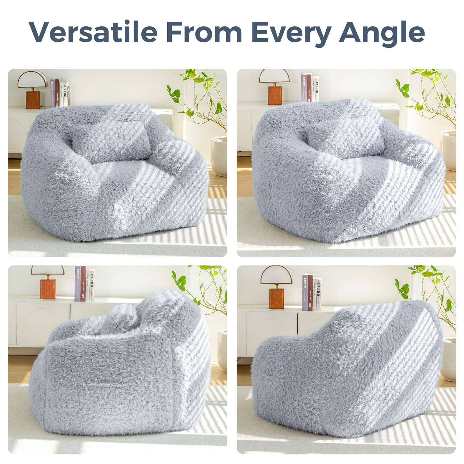 MAXYOYO Fluffy Comfy Large Bean Bag Chair with Pillow - Oversized Lounger for Reading, Gaming & Relaxation in Dusty Blue - Perfect for Bedrooms, Dorms & Game Rooms