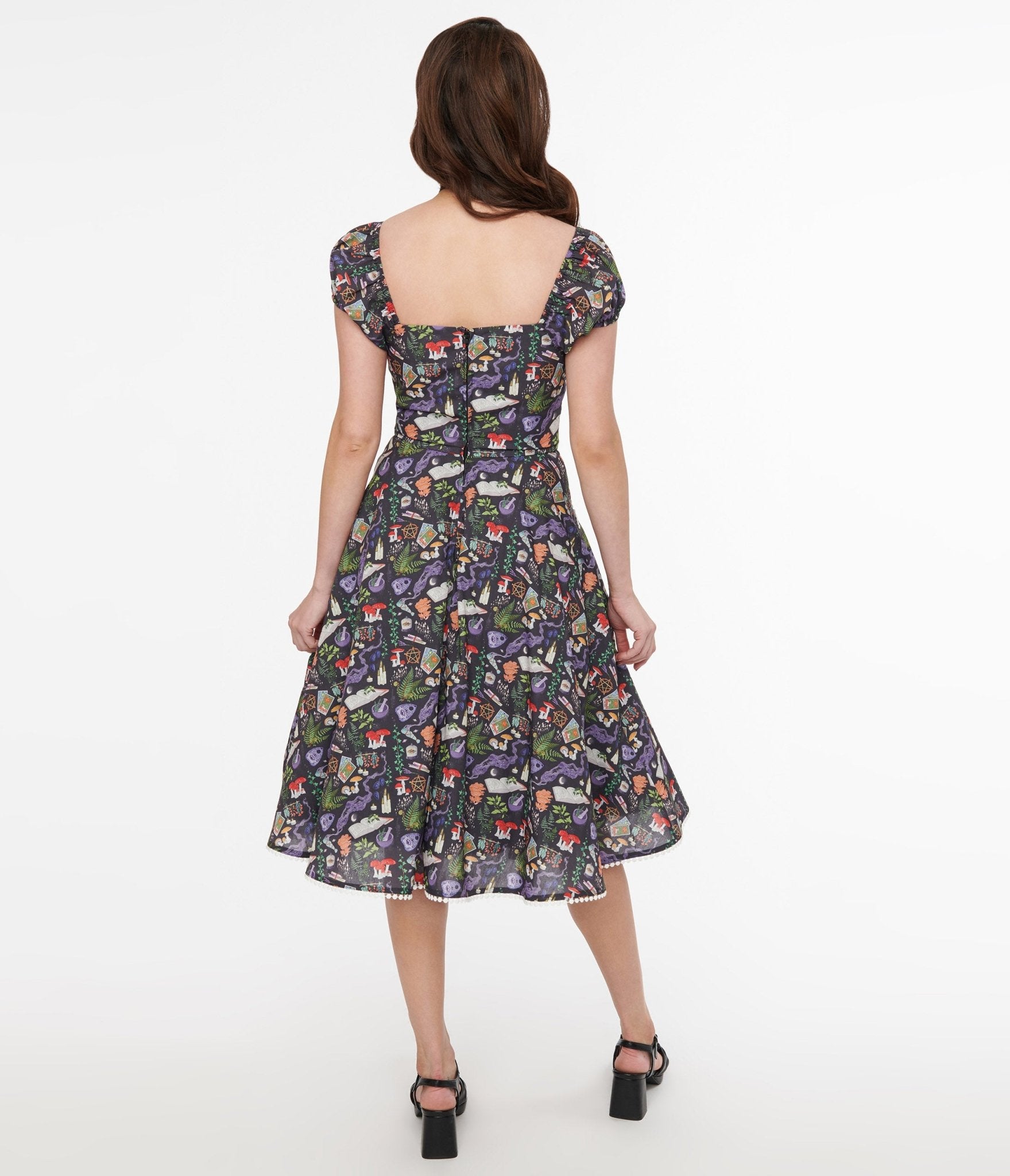 Vintage 1950s Black Spellbinding Print Swing Dress - Retro Rockabilly Party Dress for Women, Perfect for Cocktail Parties, Weddings & Vintage Themed Events
