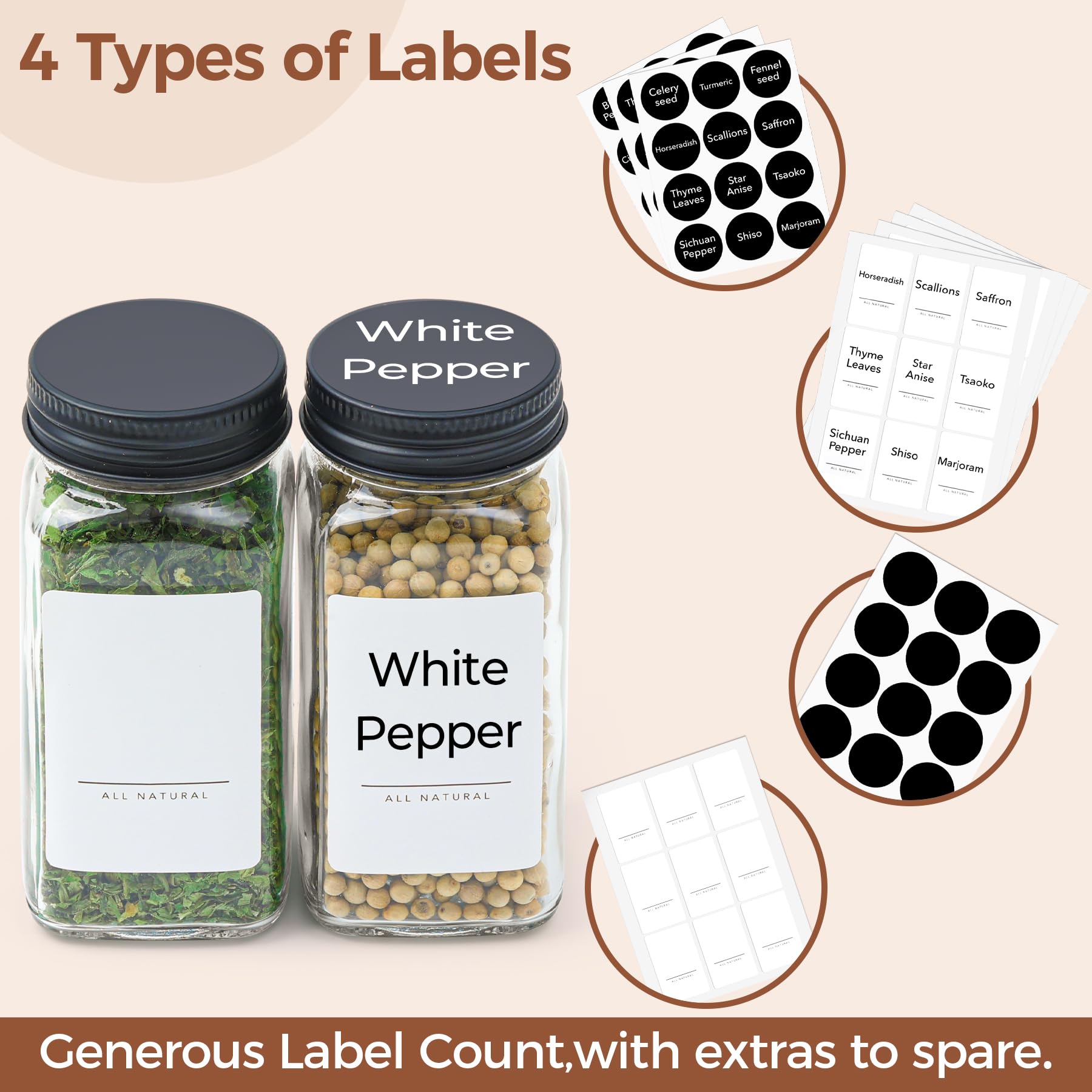 ComSaf 24-Piece 4oz Glass Spice Jars Set with Shaker Lids - Includes 93 Labels, Handy Funnel, Pepper Grinder & Square Spice Bottles - Perfect for Kitchen Organization, Seasoning Storage & DIY Spice Blends