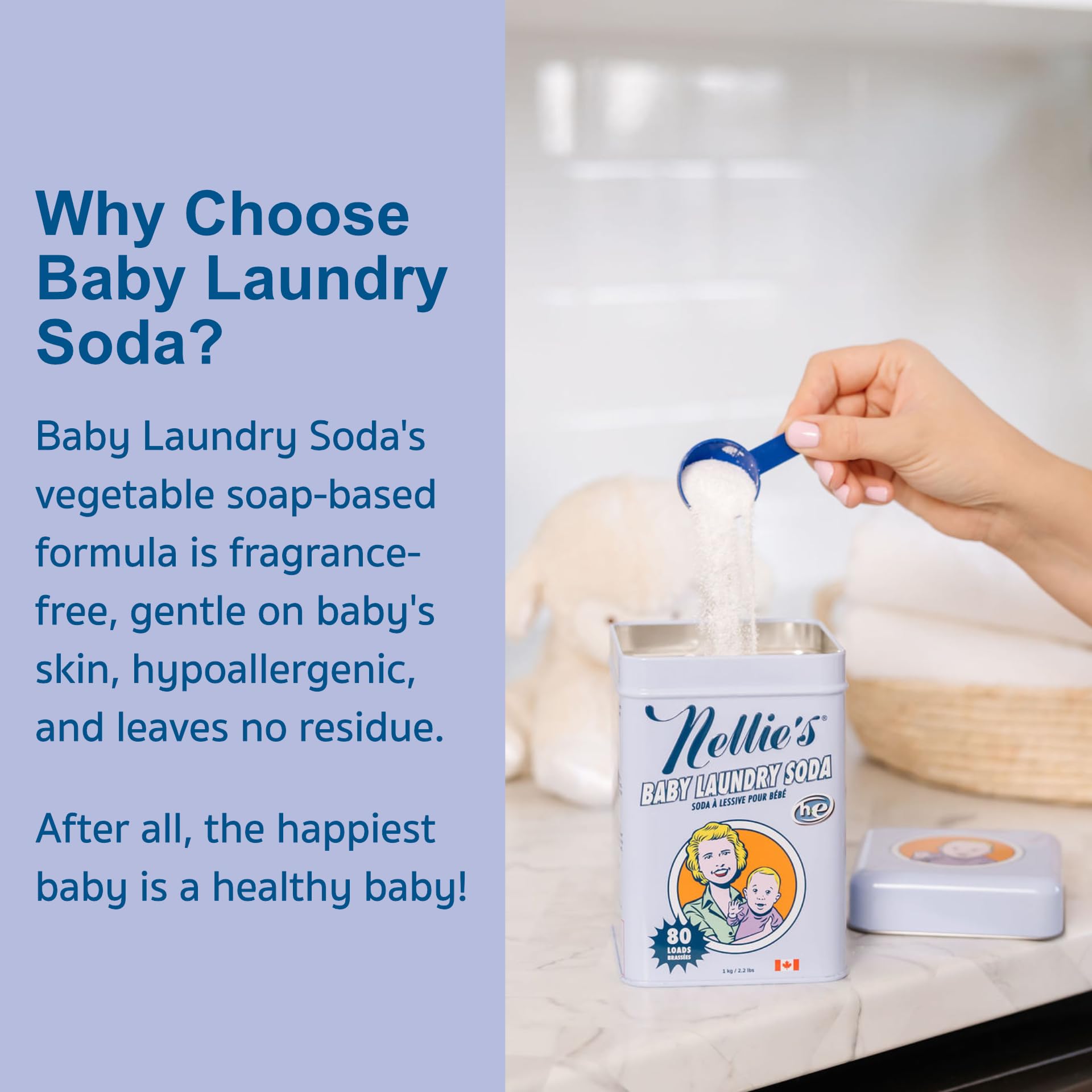 Nellie's Baby Laundry Soda - Hypoallergenic Powdered Laundry Detergent for Babies & Sensitive Skin - 1,110 Loads | Gentle on Newborn Clothes, Diapers & Delicate Fabrics