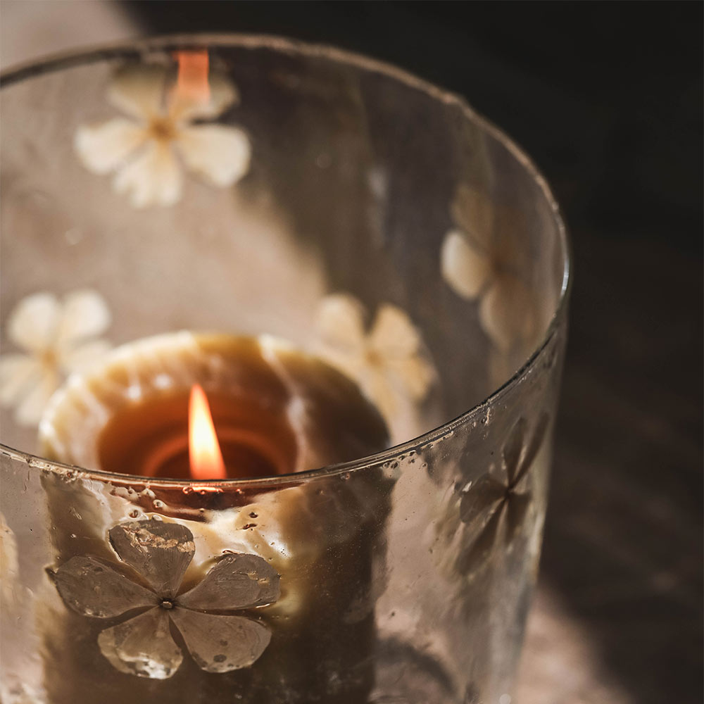 Elegant Glass Hurricane Candle Holder with Everlasting Floral Design - Perfect for Wedding Centerpieces, Home Decor & Romantic Dinner Settings