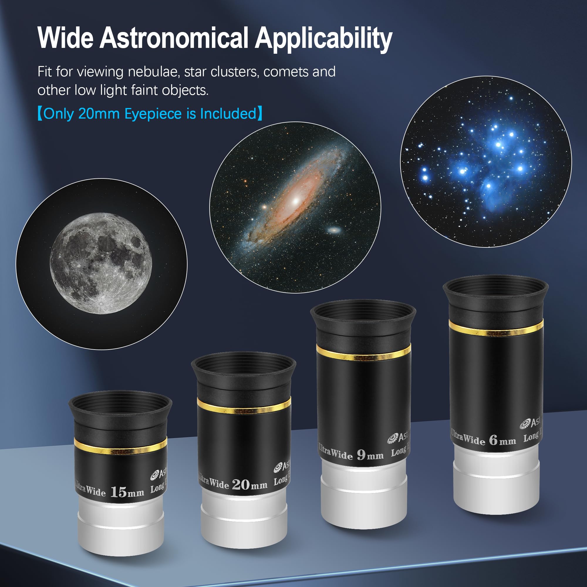 Astromania 1.25 Inch HD Fully Multi-Coated Telescope Eyepiece - 20mm Ultra Wide Angle 66° View with Long Eye Relief - Premium Astronomy Telescope Accessory for Stargazing, Moon Observation & Celestial Viewing