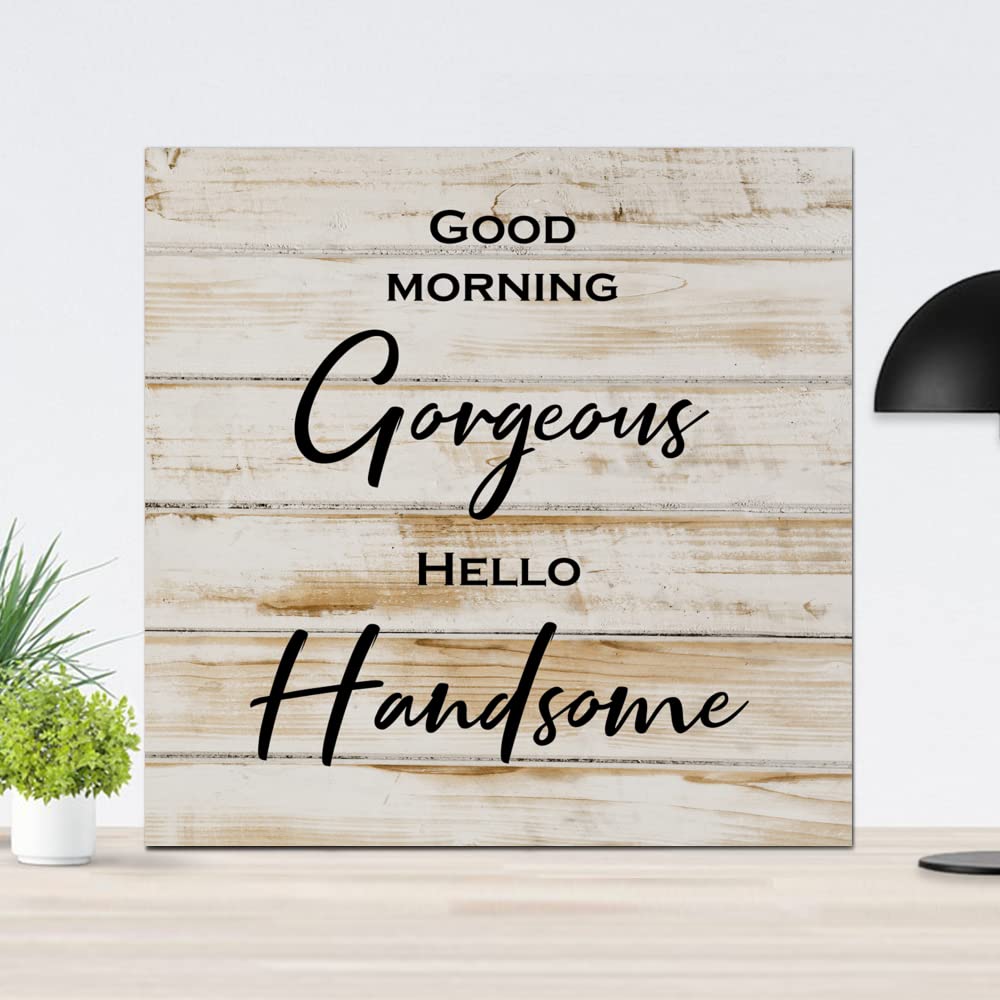 Vinisong 'Good Morning Gorgeous' & 'Hello Handsome' Couple Wall Art - Romantic Home Decor for Bedroom, Wedding Gift, Newlyweds Housewarming Present | Perfect for Master Bedroom, Anniversary Gift & Couples Home Decoration
