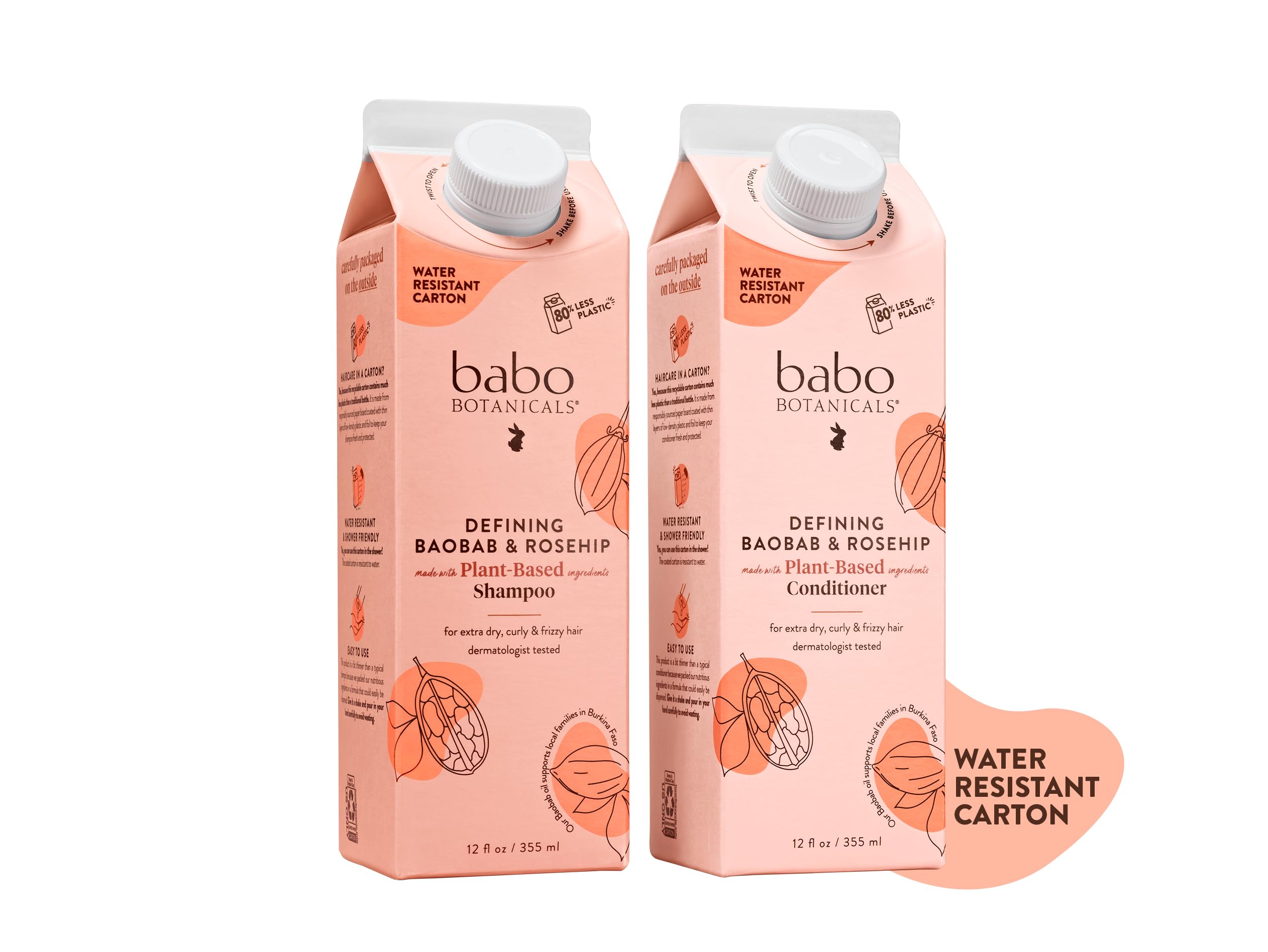 Babo Botanicals Defining Baobab & Rosehip Shampoo and Conditioner Set for Dry, Curly Hair – Sulfate-Free, Smooth & Define with Passion Fruit Ferment – Hydrating Hair Care for Frizz Control & Scalp Health – Perfect for Daily Use and Natural Curl Enhancement